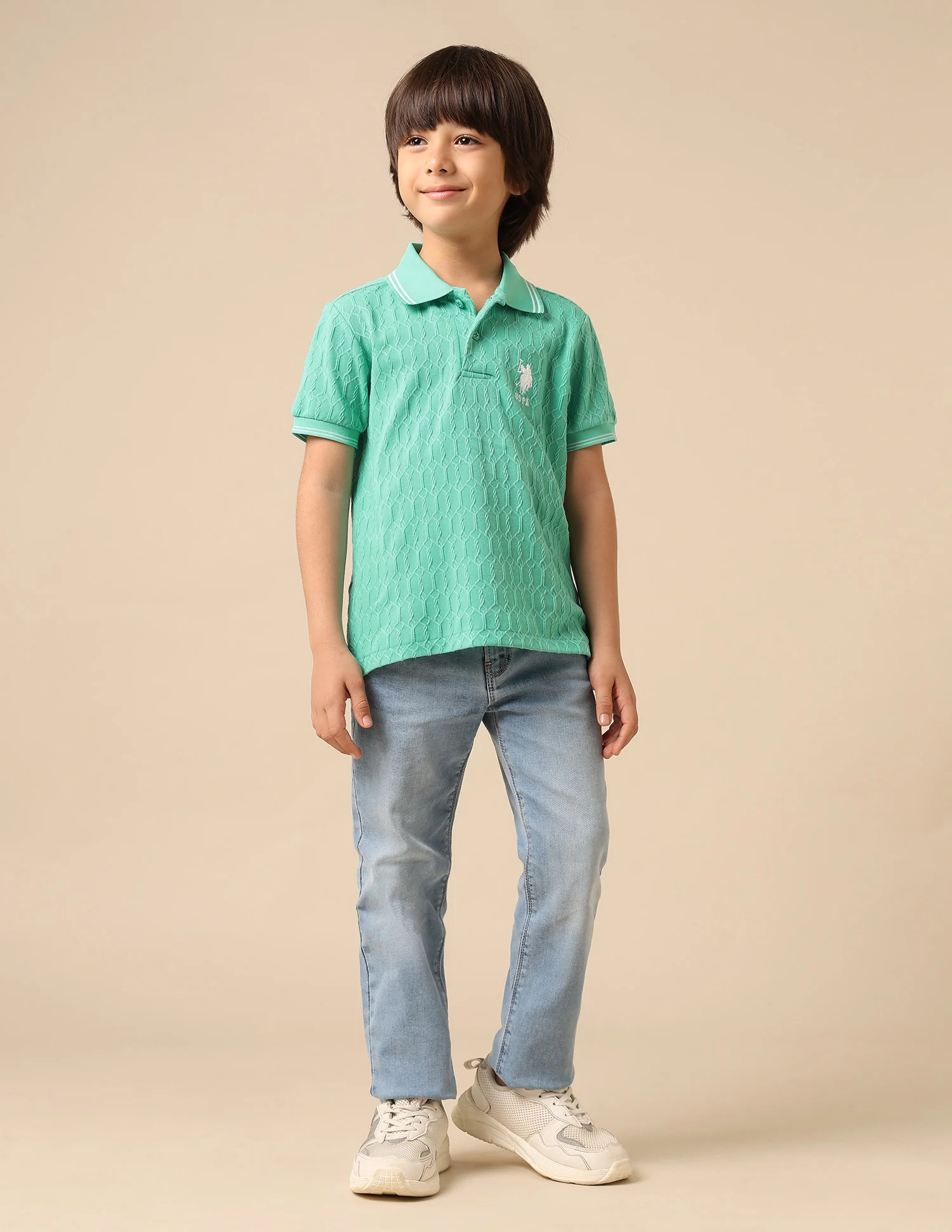 Boys Textured Pure Cotton Polo Shirt - Image 3