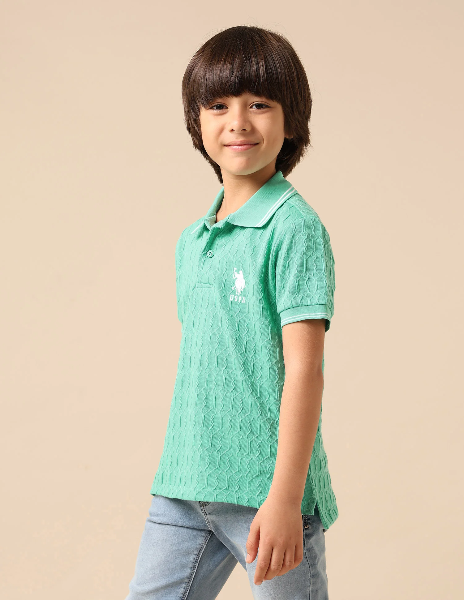 Boys Textured Pure Cotton Polo Shirt - Image 4