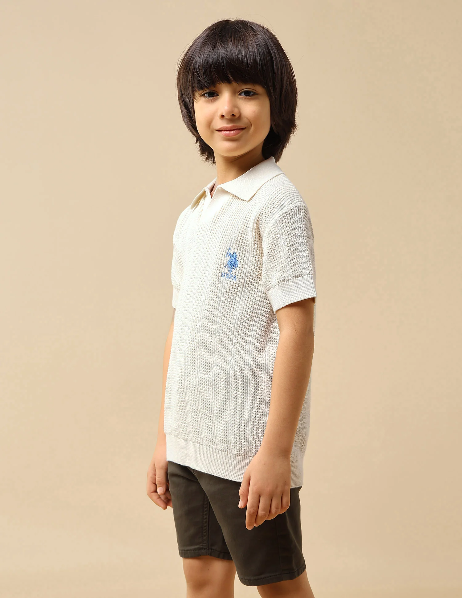 Boys Textured Regular Fit Polo Shirt - Image 4