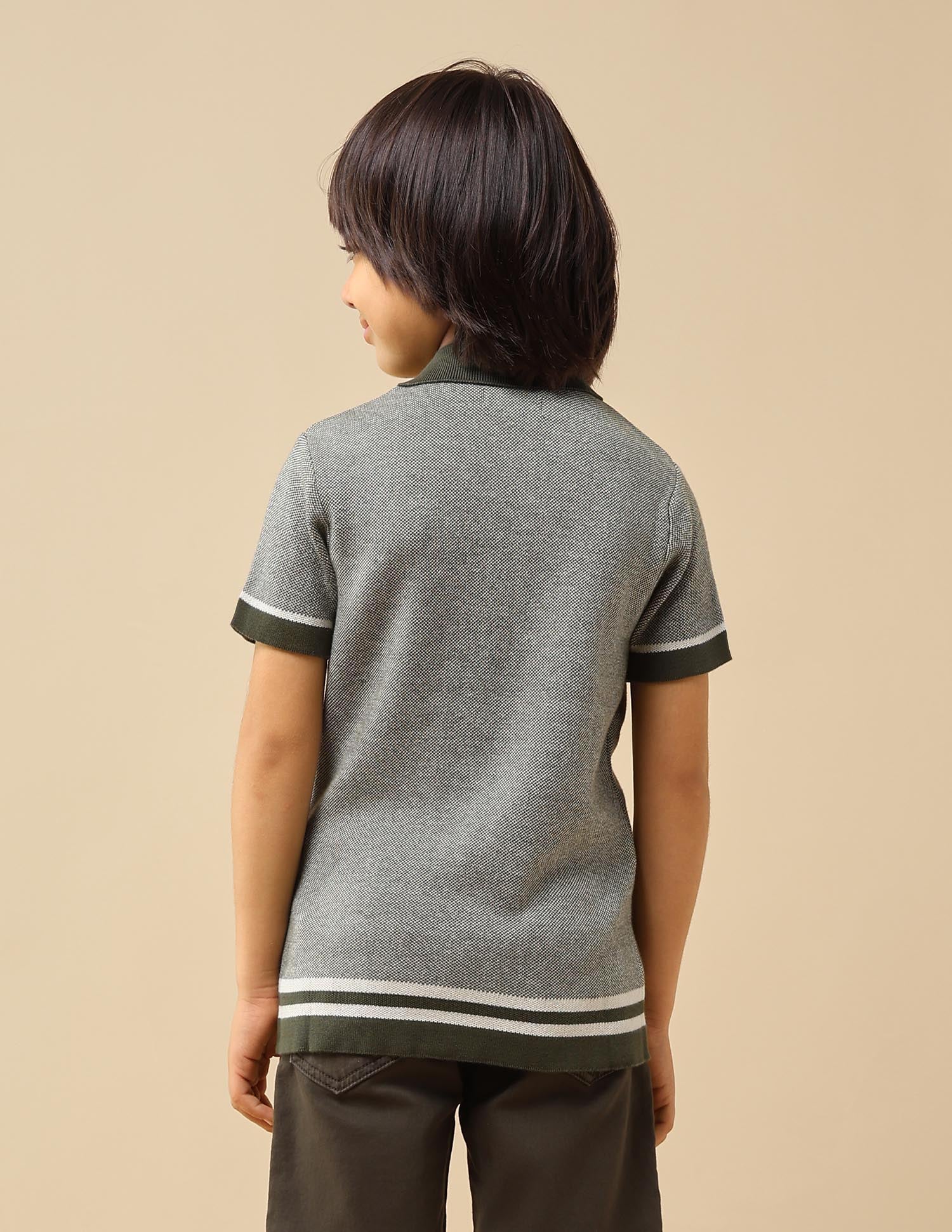 Boys Textured Regular Fit Polo Shirt - Image 5
