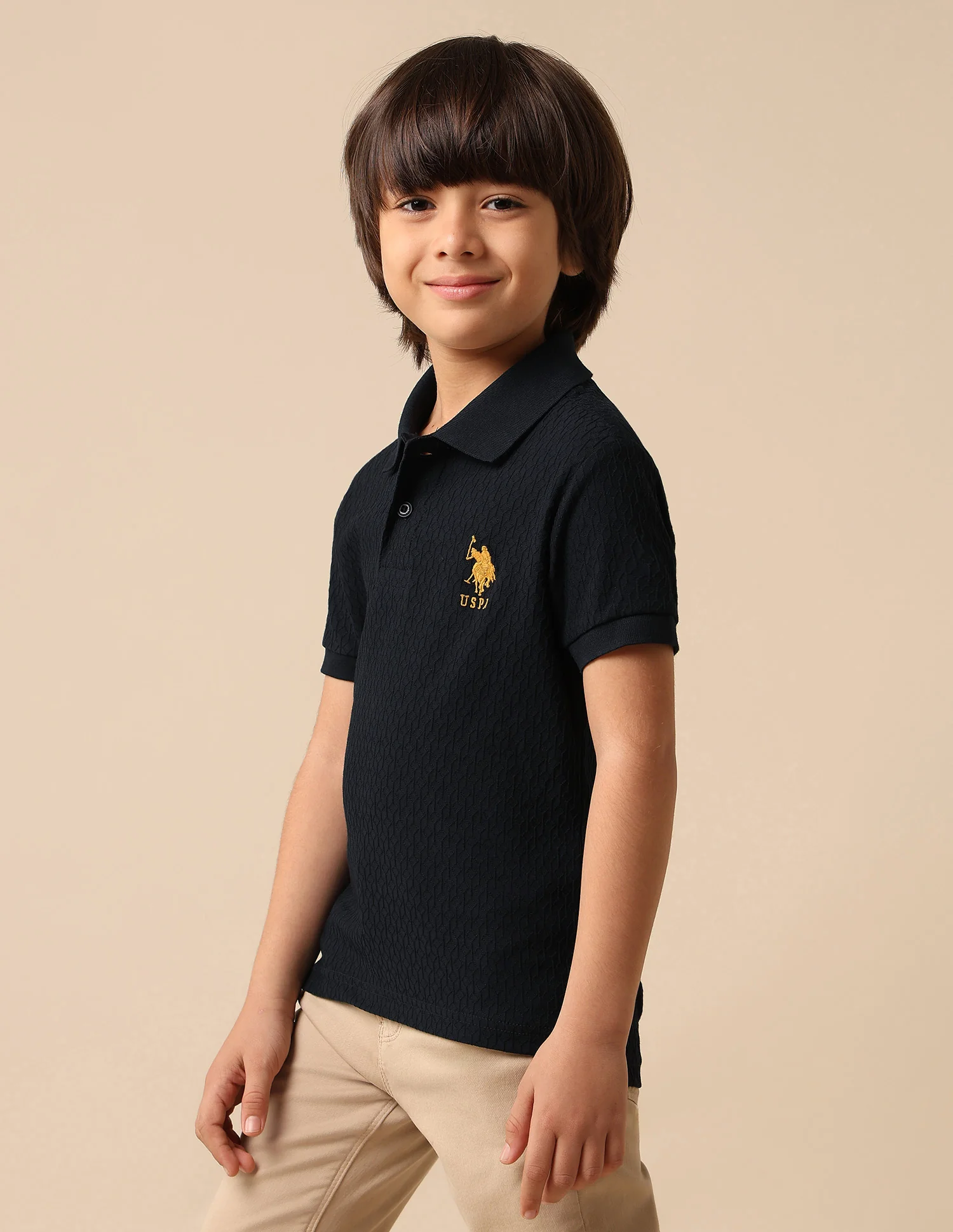 Boys Textured Regular Fit Polo Shirt - Image 4