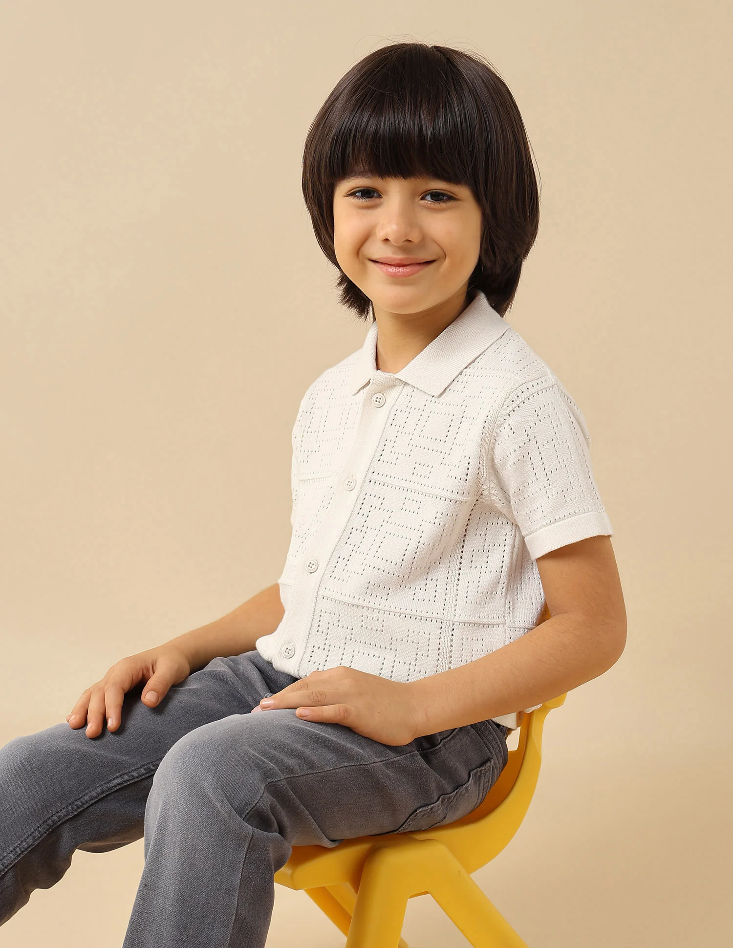 Boys Textured Regular Fit Polo Shirt