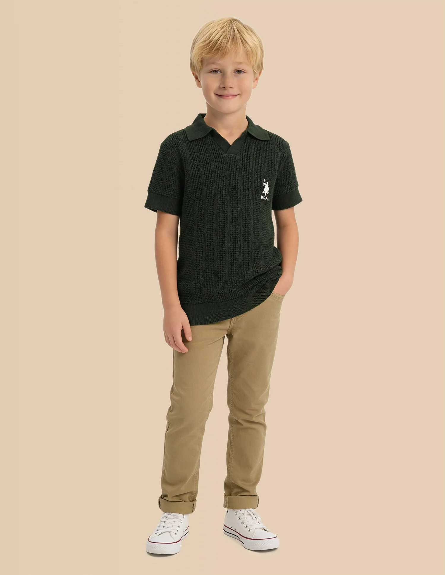 Boys Textured Regular Fit Polo Shirt - Image 3