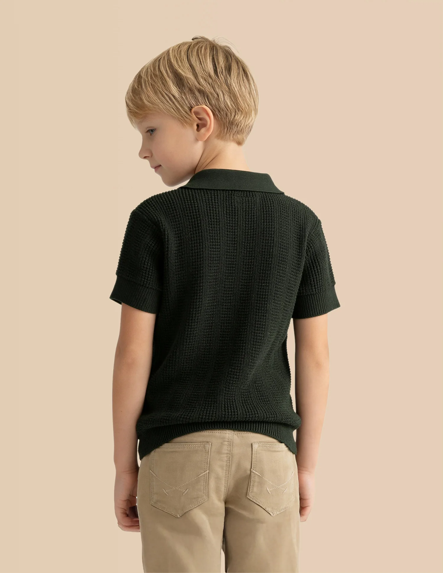 Boys Textured Regular Fit Polo Shirt - Image 5