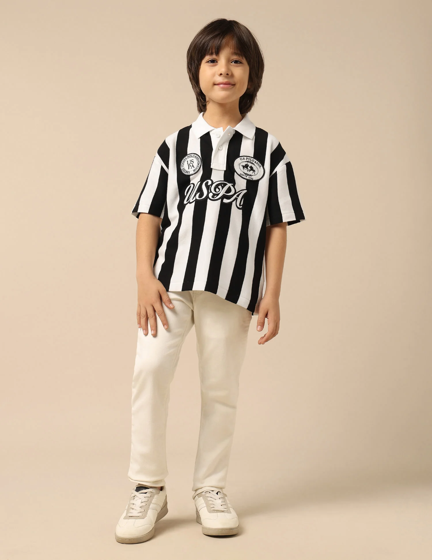 Boys Vertical Striped Boxy Fit Polo Shirt - Image 3