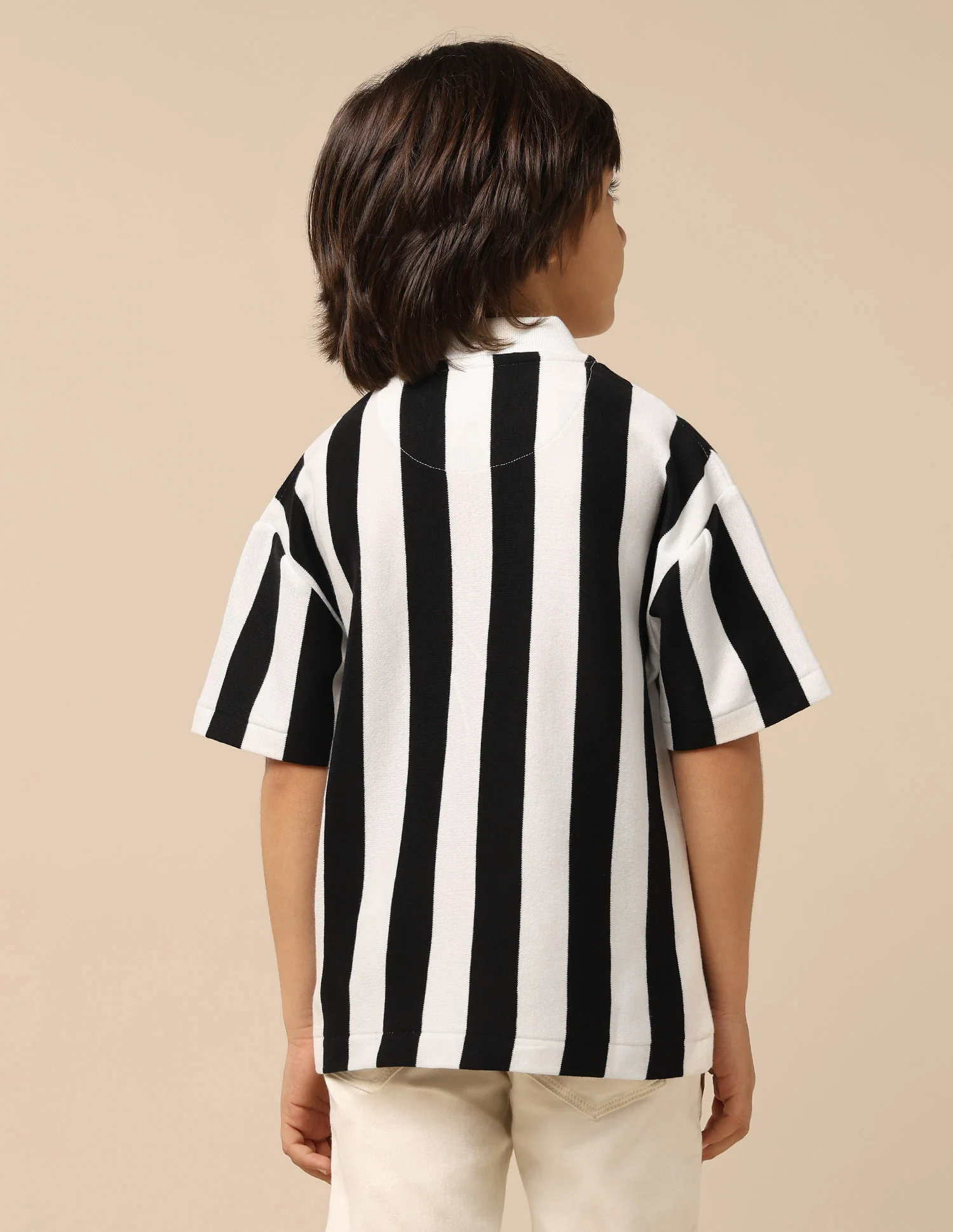 Boys Vertical Striped Boxy Fit Polo Shirt - Image 5