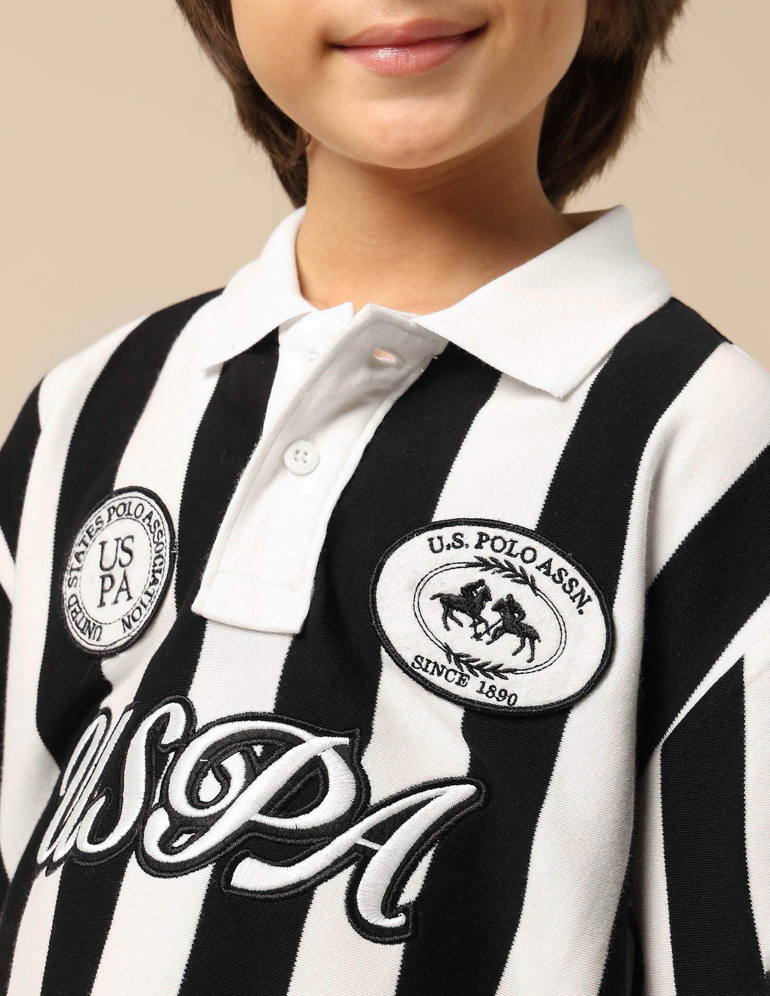 Boys Vertical Striped Boxy Fit Polo Shirt - Image 6