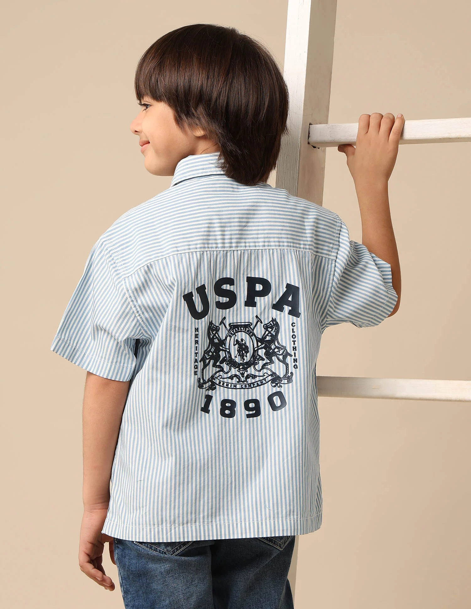 Boys Vertical Striped Brand Printed Pure Cotton Shirt