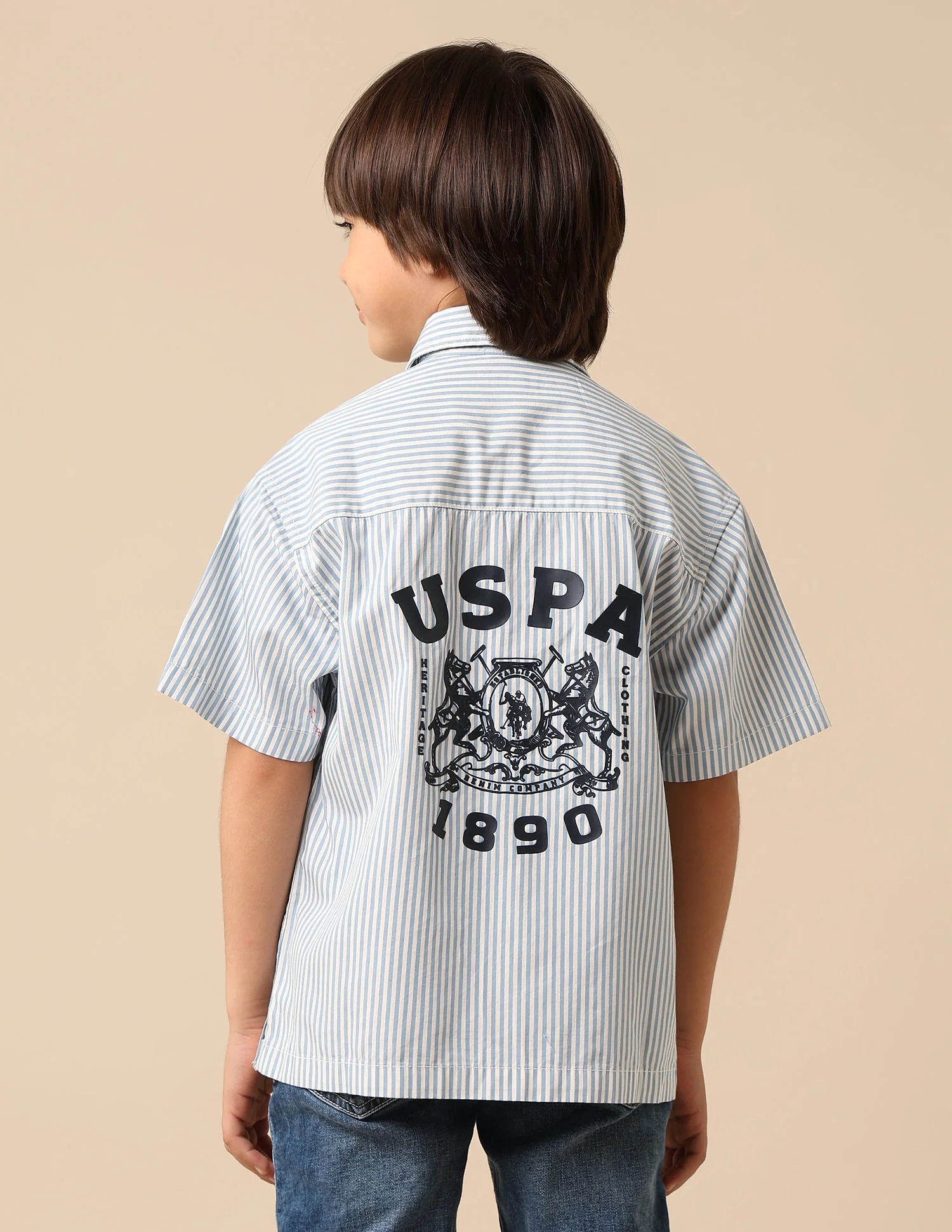 Boys Vertical Striped Brand Printed Pure Cotton Shirt - Image 5