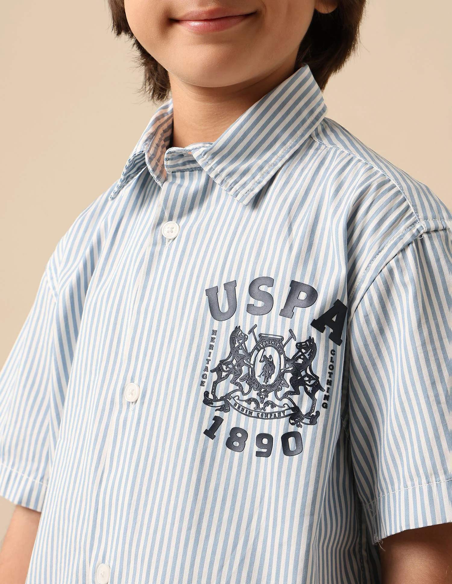 Boys Vertical Striped Brand Printed Pure Cotton Shirt - Image 6