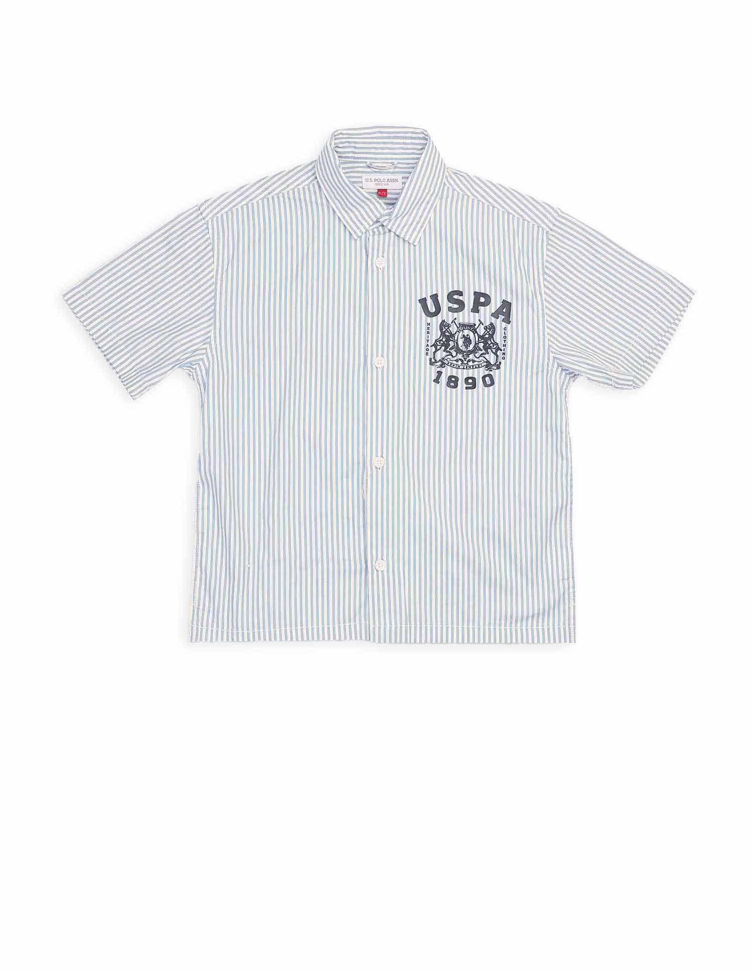 Boys Vertical Striped Brand Printed Pure Cotton Shirt - Image 7