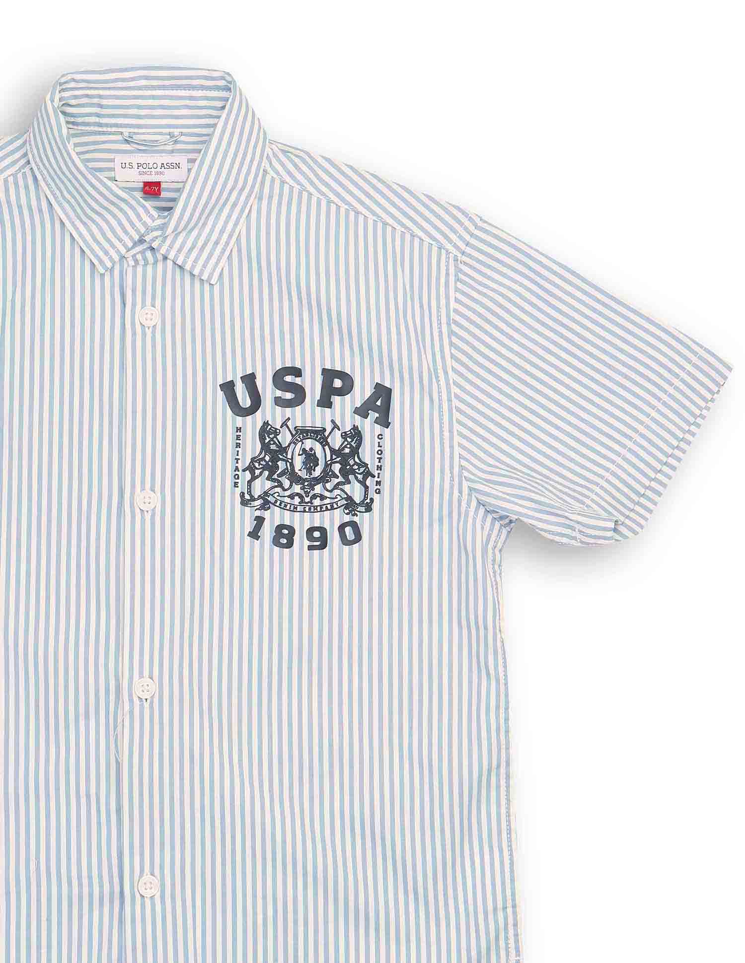 Boys Vertical Striped Brand Printed Pure Cotton Shirt - Image 9