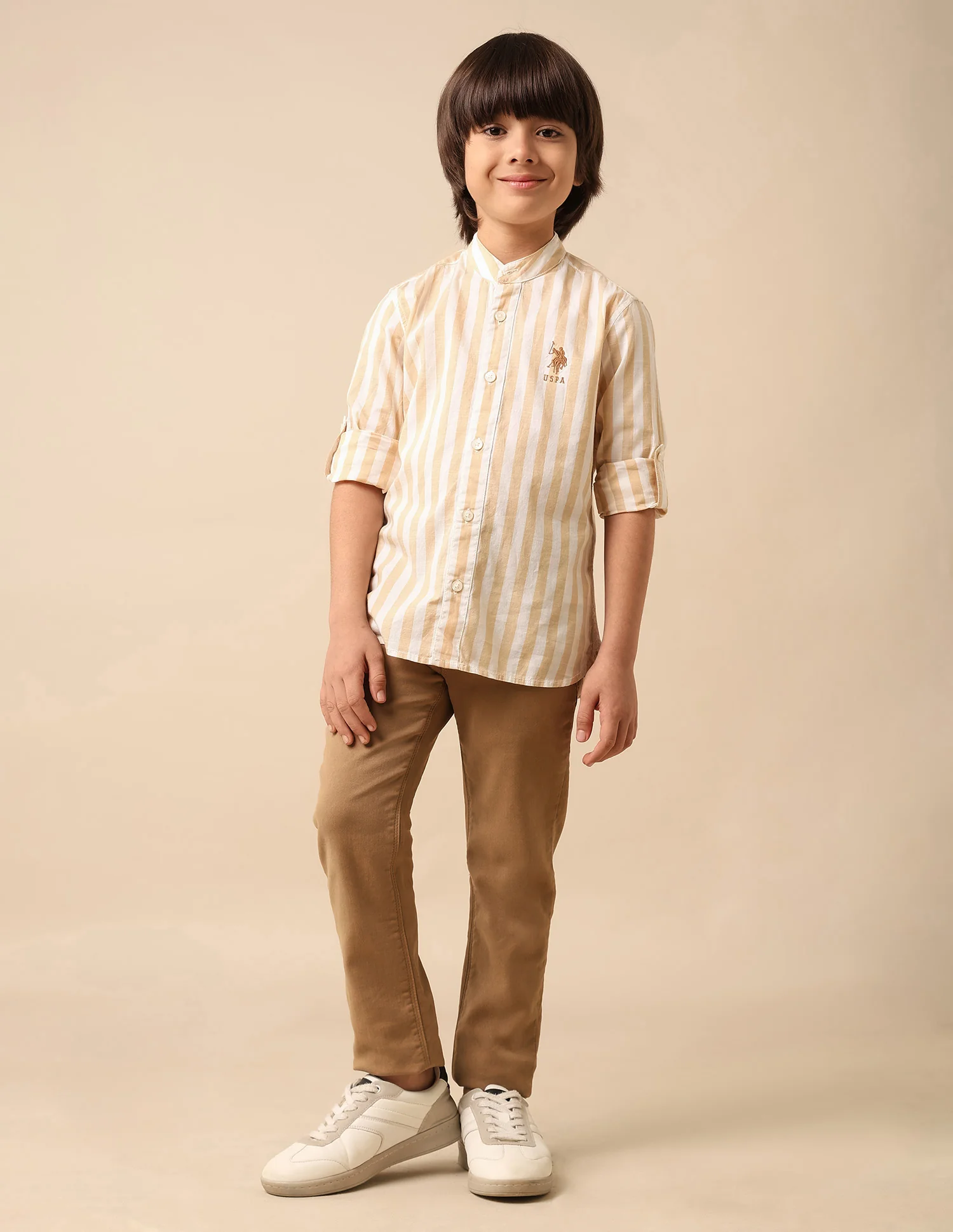 Boys Vertical Striped Mandarin Shirt - Image 3