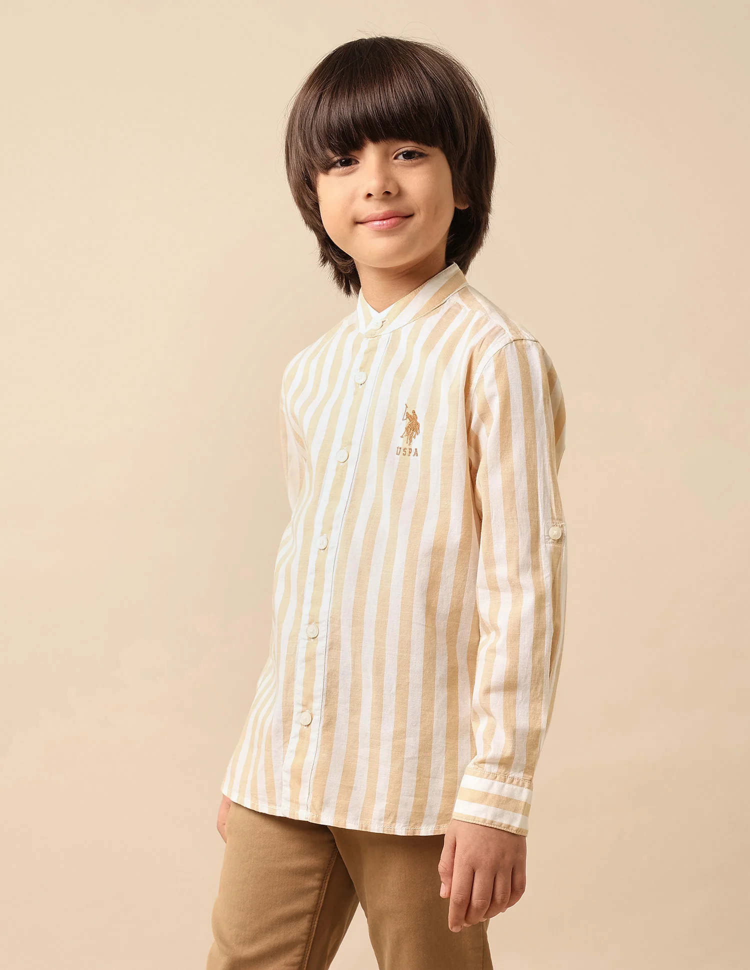 Boys Vertical Striped Mandarin Shirt - Image 4