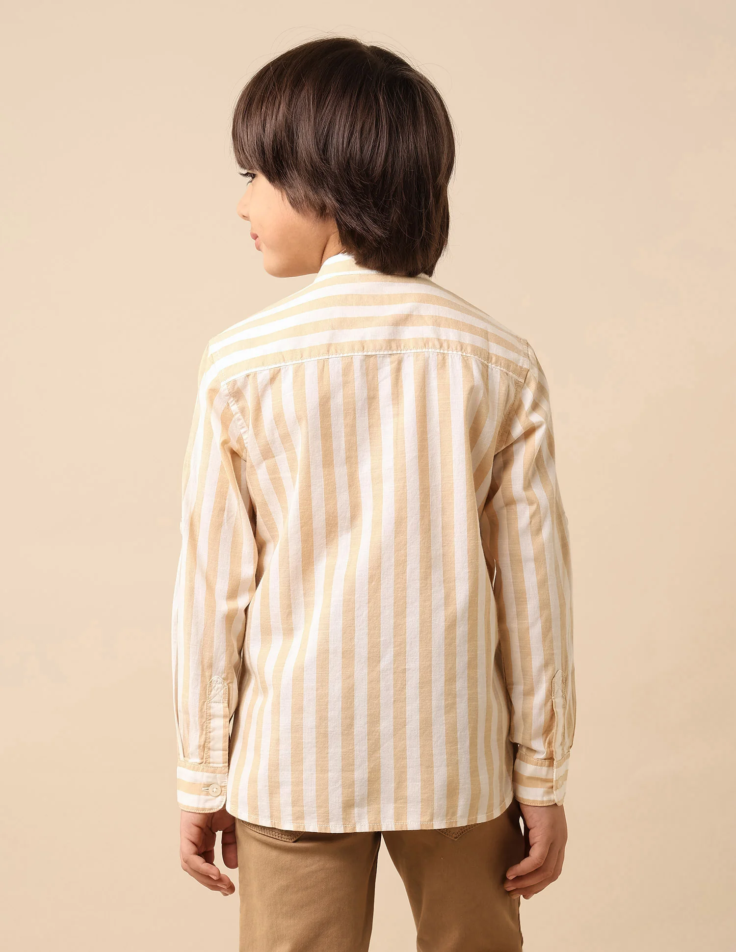 Boys Vertical Striped Mandarin Shirt - Image 5