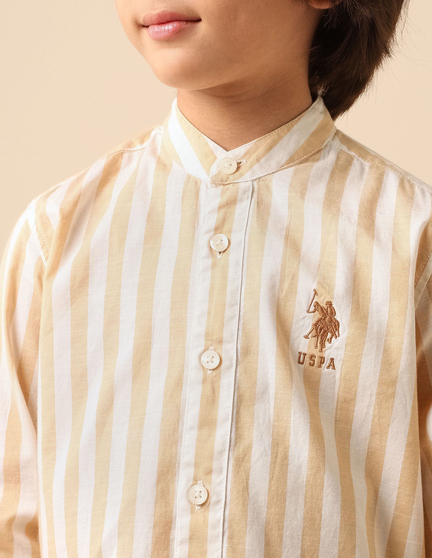 Boys Vertical Striped Mandarin Shirt - Image 6