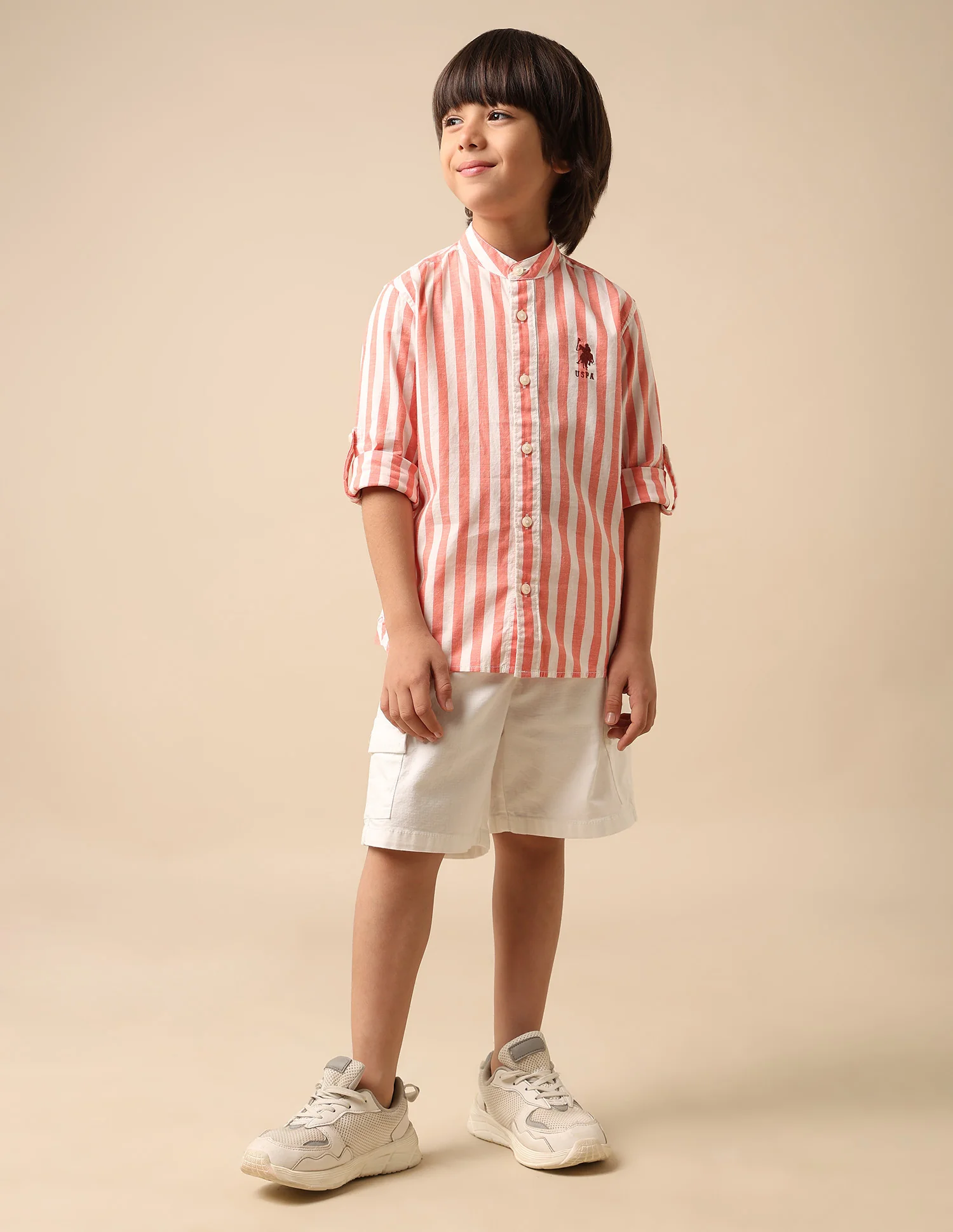 Boys Vertical Striped Mandarin Shirt - Image 3