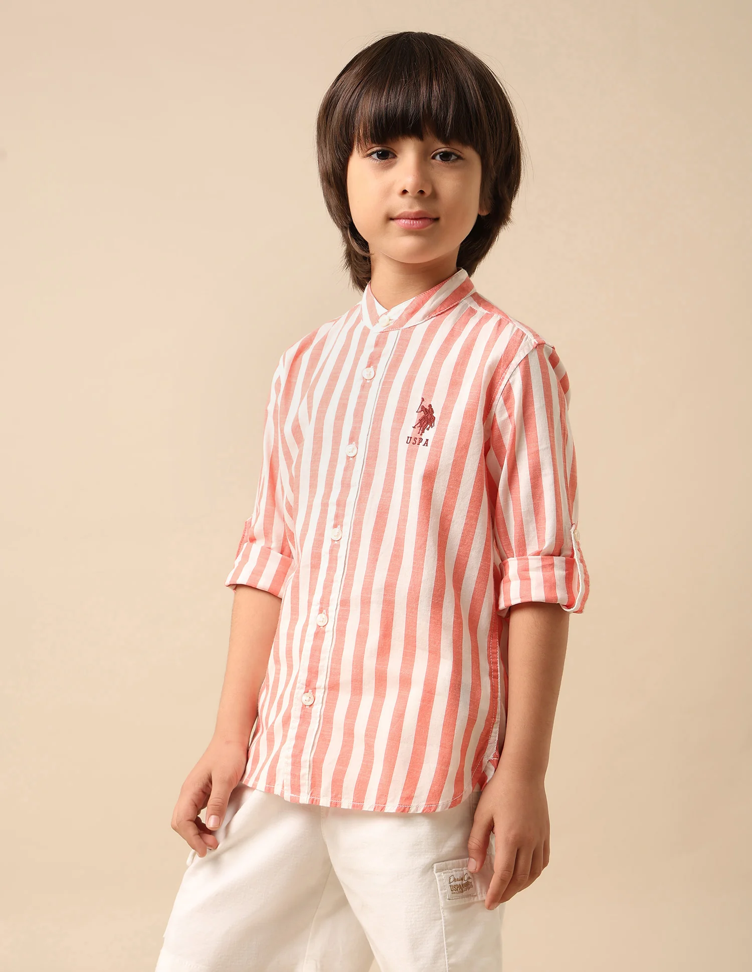 Boys Vertical Striped Mandarin Shirt - Image 4