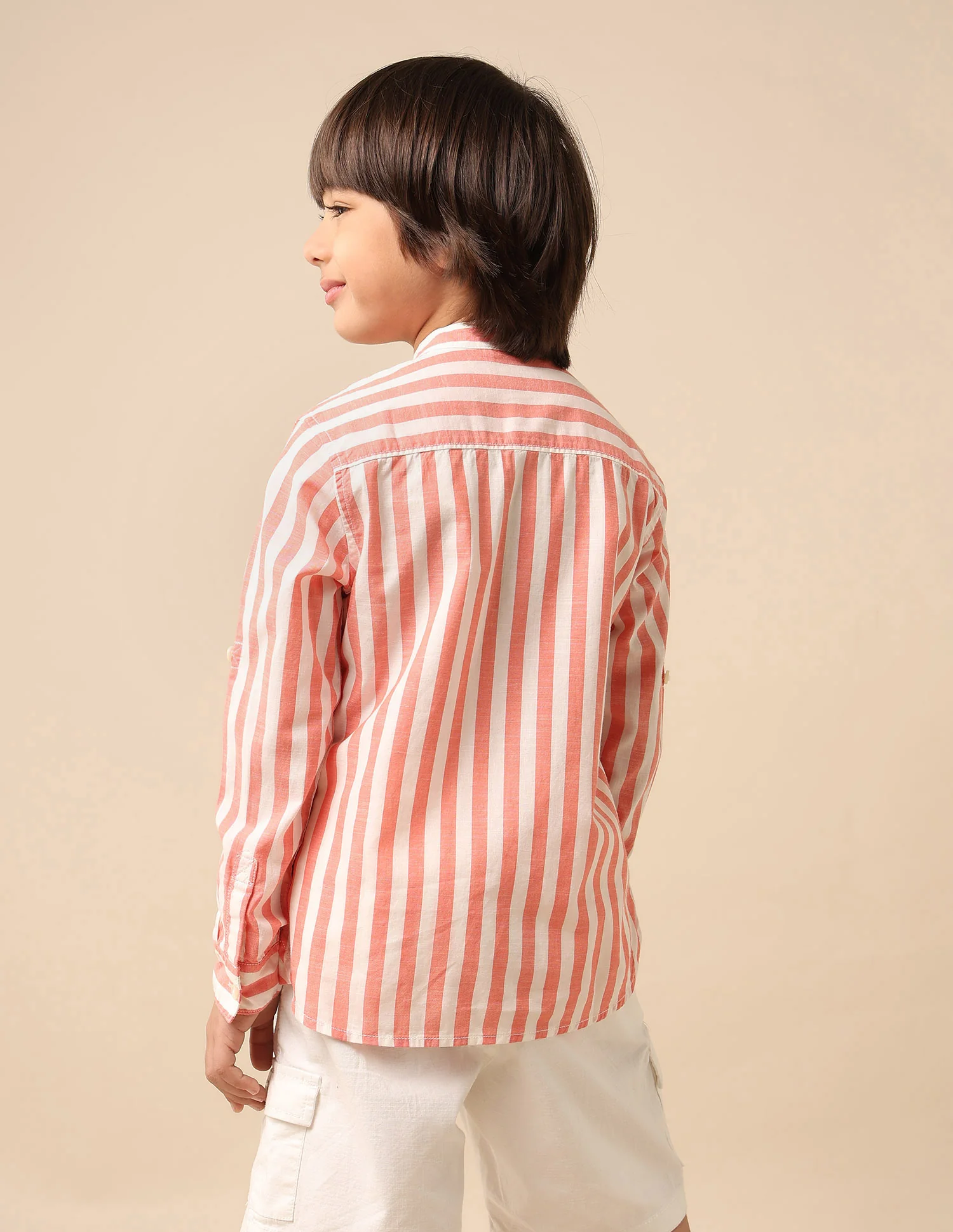 Boys Vertical Striped Mandarin Shirt - Image 5