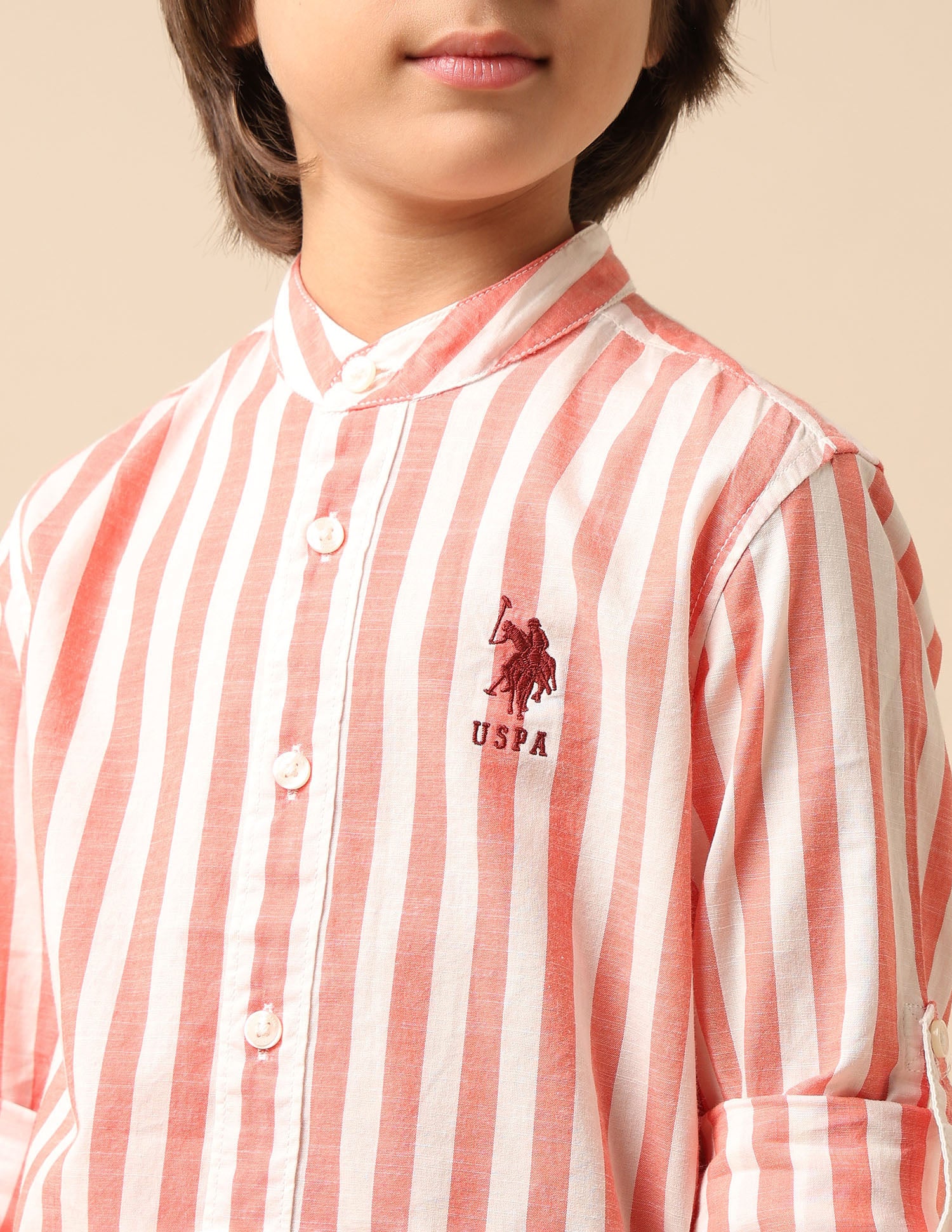 Boys Vertical Striped Mandarin Shirt - Image 6