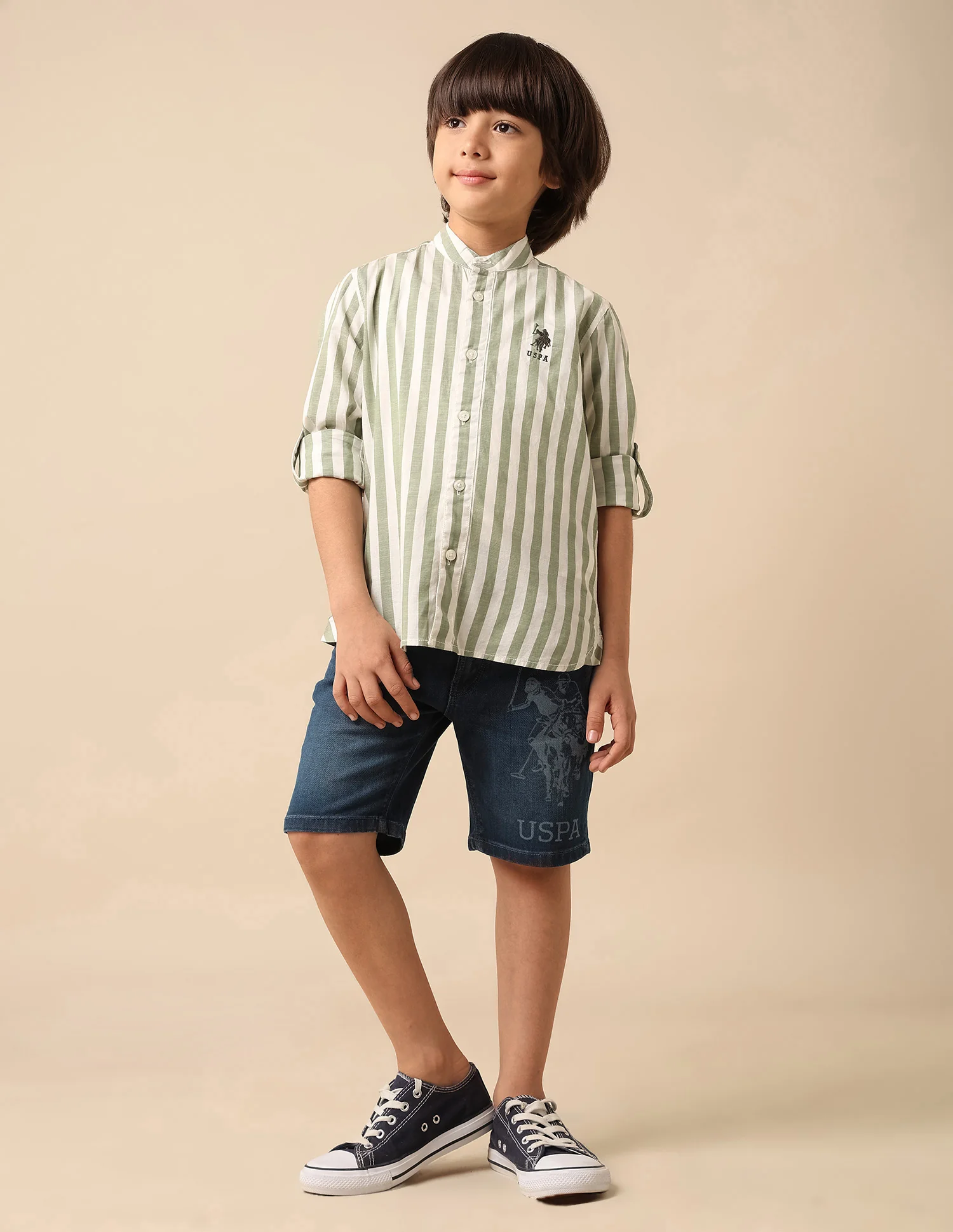 Boys Vertical Striped Mandarin Shirt - Image 3
