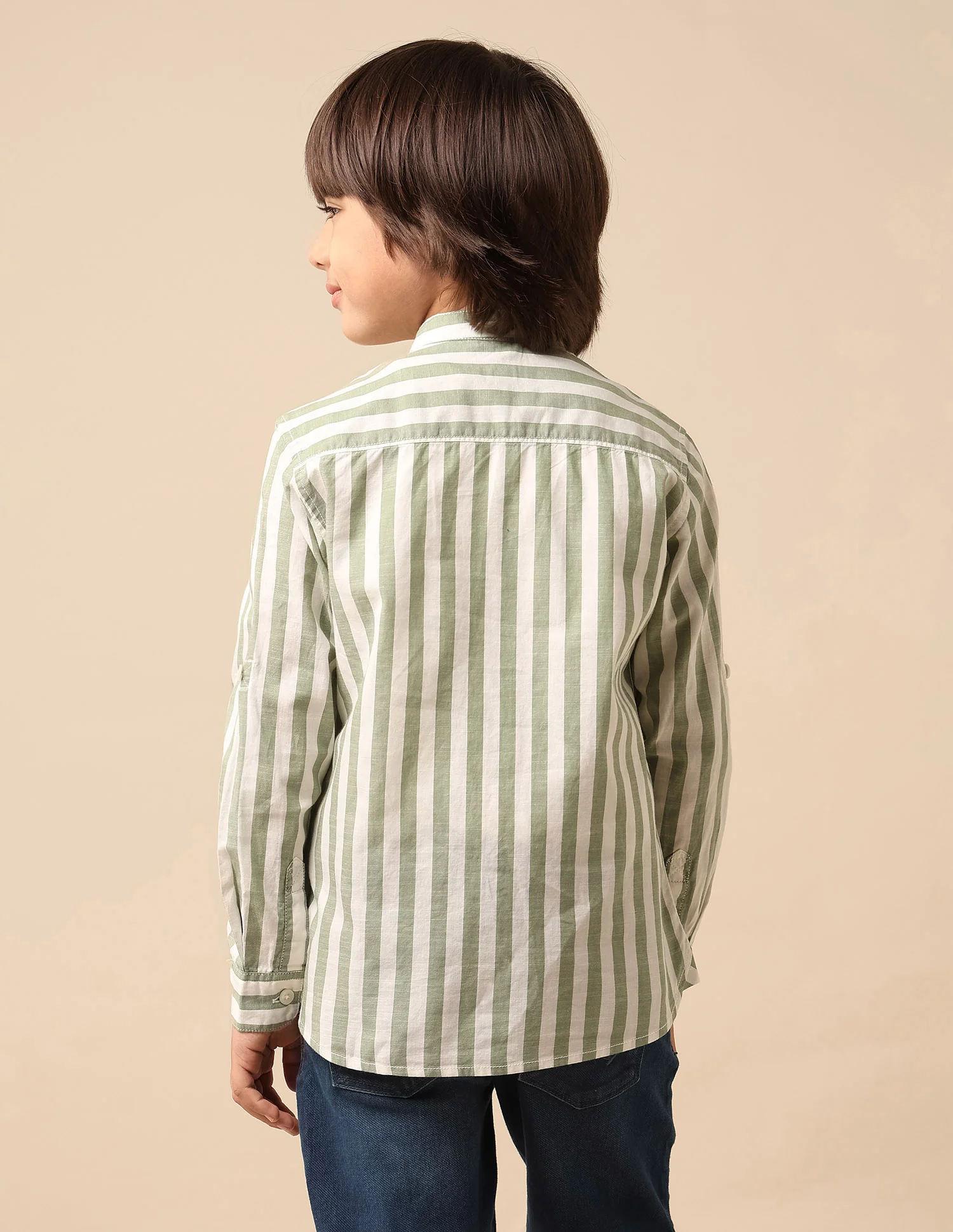 Boys Vertical Striped Mandarin Shirt - Image 5