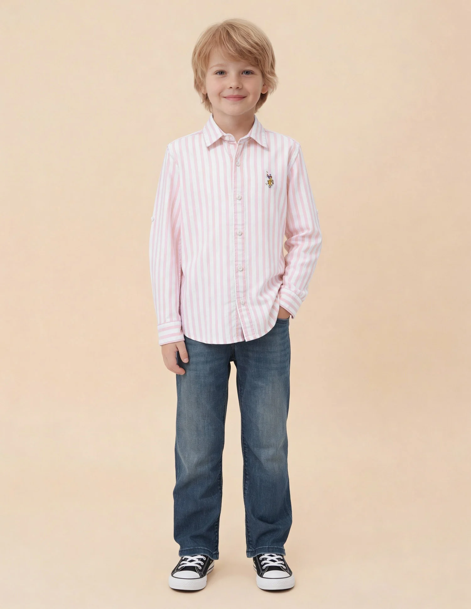 Boys Vertical Striped Oxford Shirt - Image 3