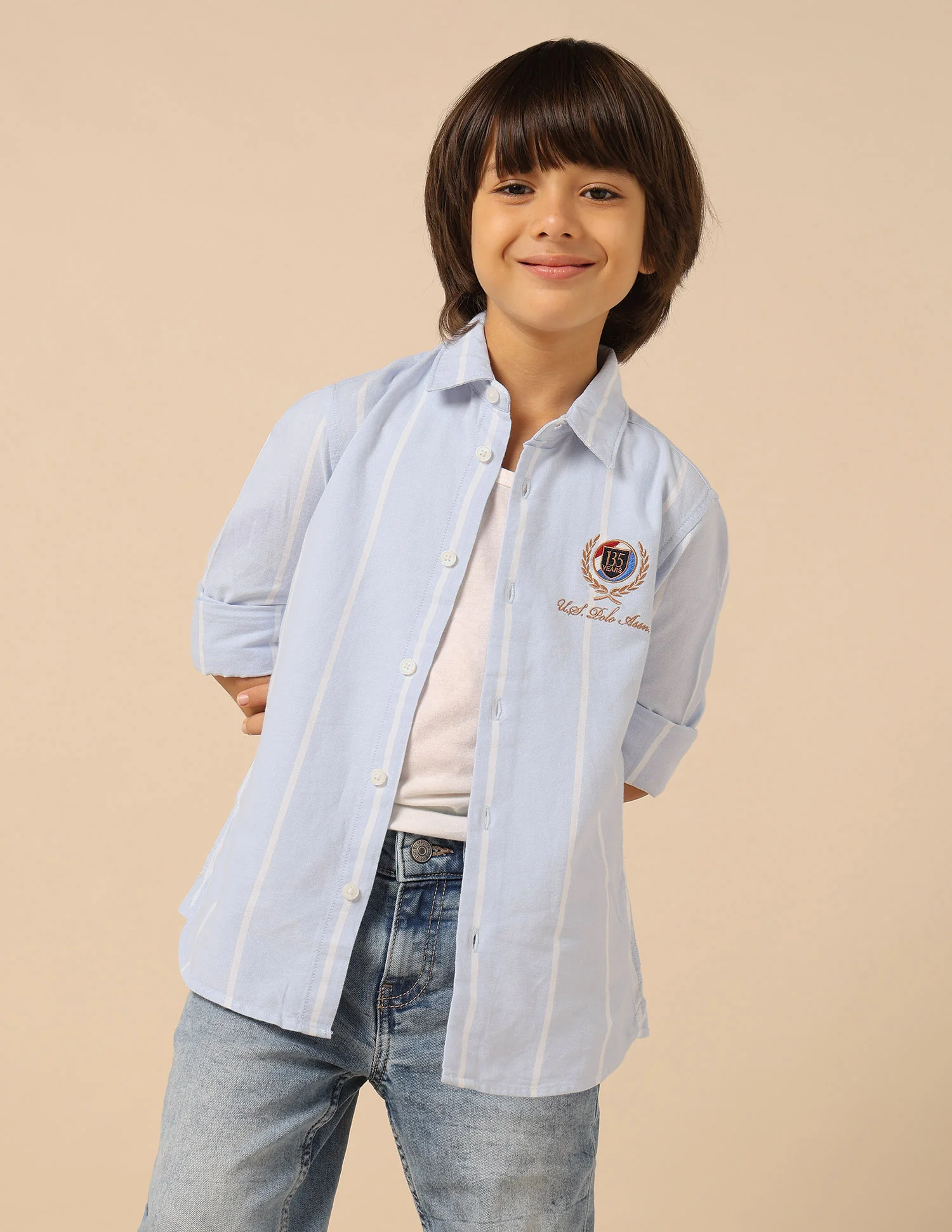 Boys Vertical Striped Oxford Shirt