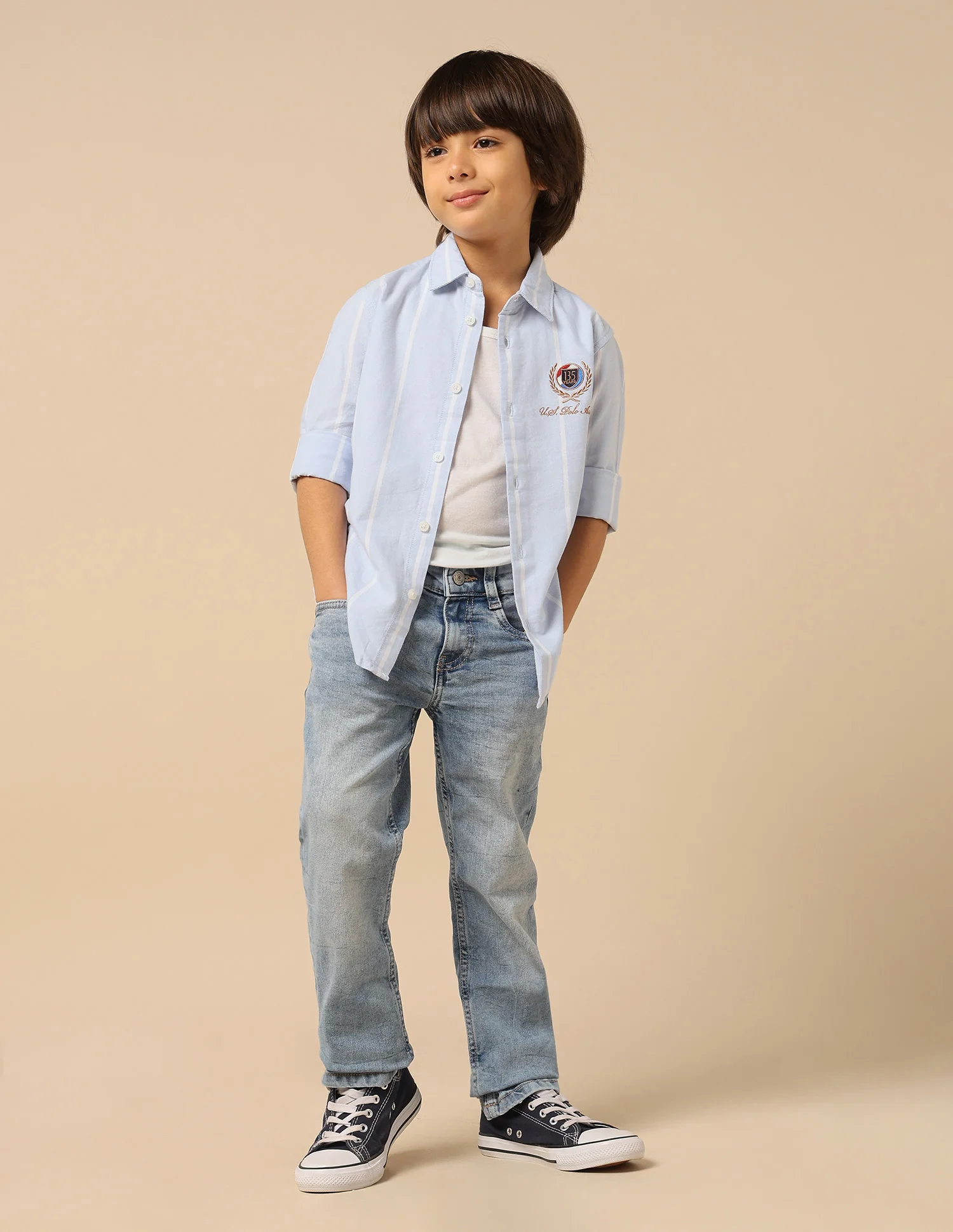 Boys Vertical Striped Oxford Shirt - Image 3