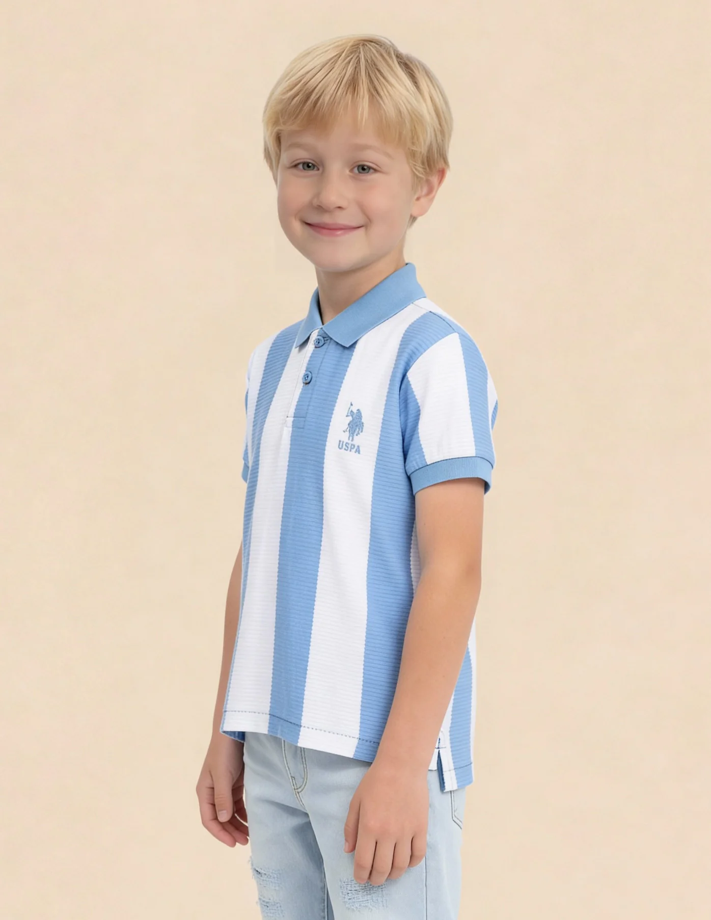 Boys Vertical Striped Regular Fit Polo Shirt - Image 4