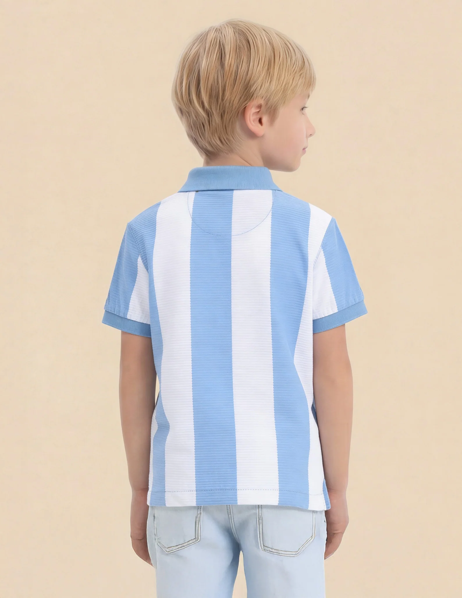 Boys Vertical Striped Regular Fit Polo Shirt - Image 5