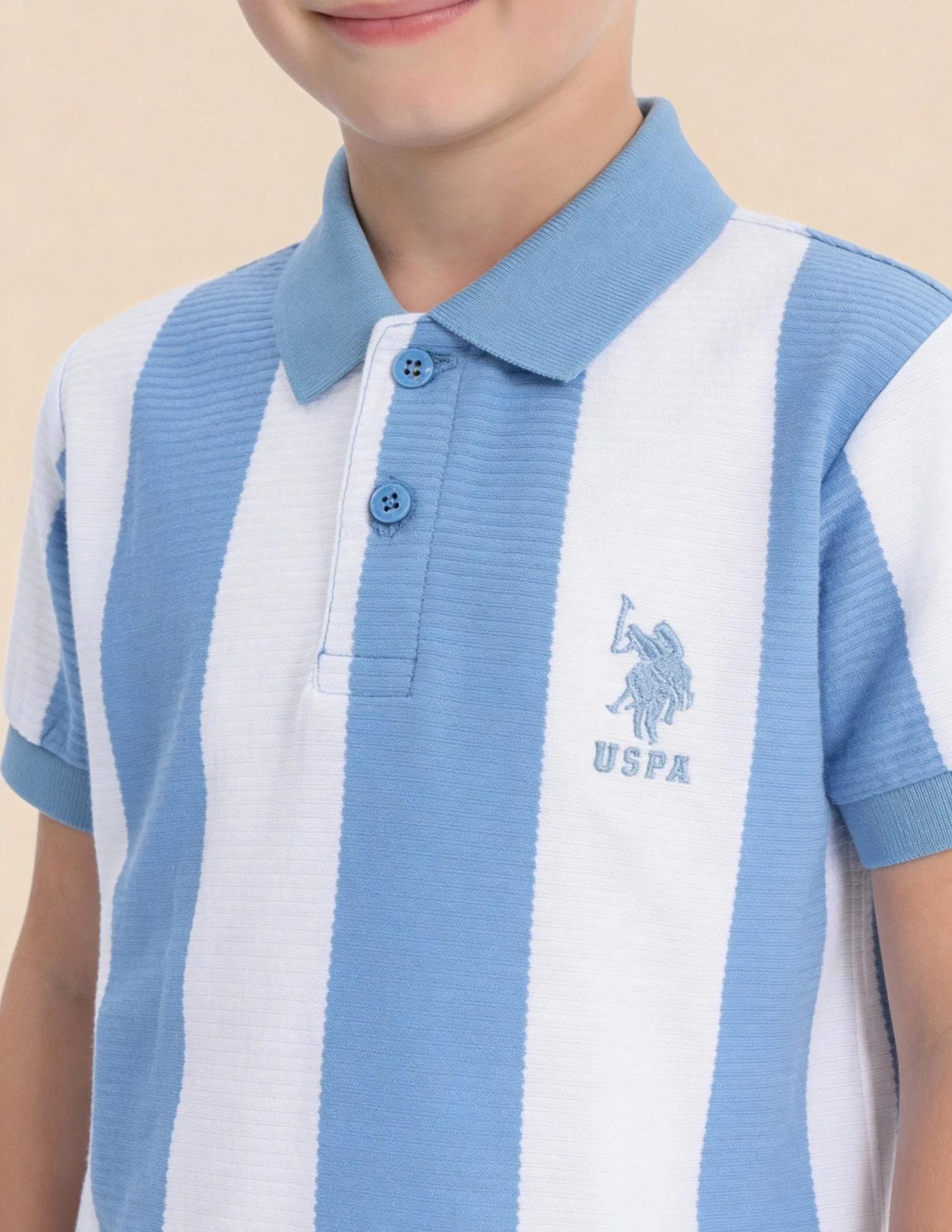 Boys Vertical Striped Regular Fit Polo Shirt - Image 6