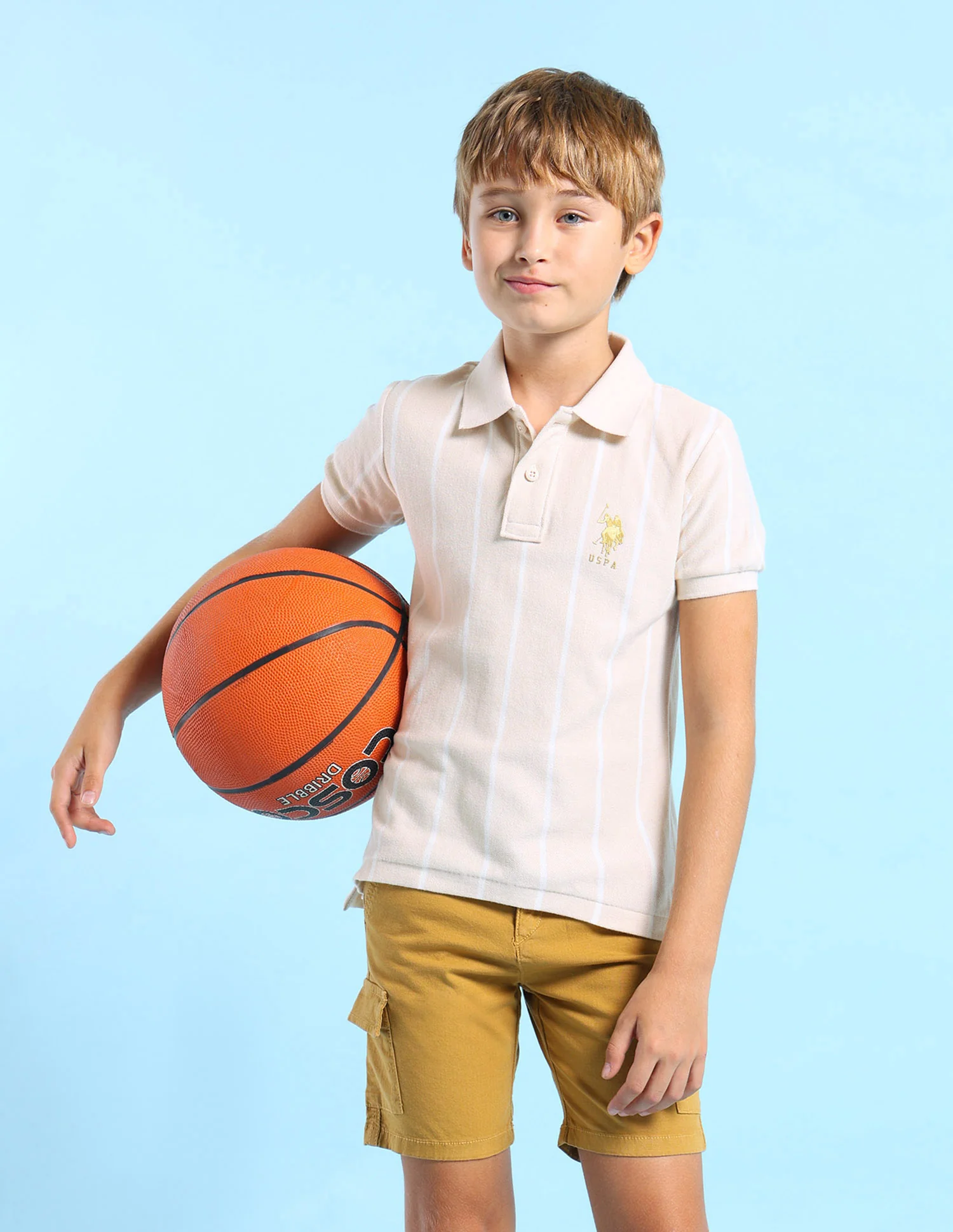 Boys Vertical Striped Regular Fit Polo Shirt