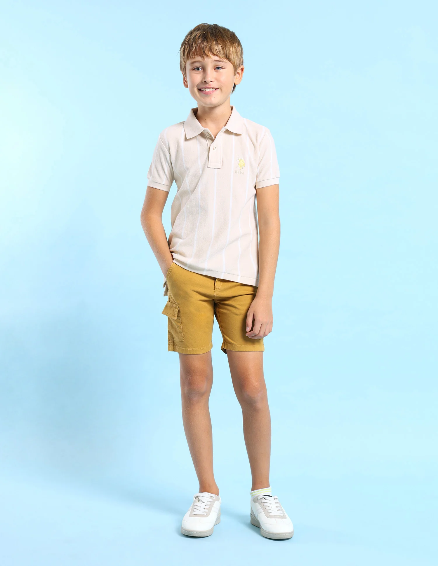 Boys Vertical Striped Regular Fit Polo Shirt - Image 3