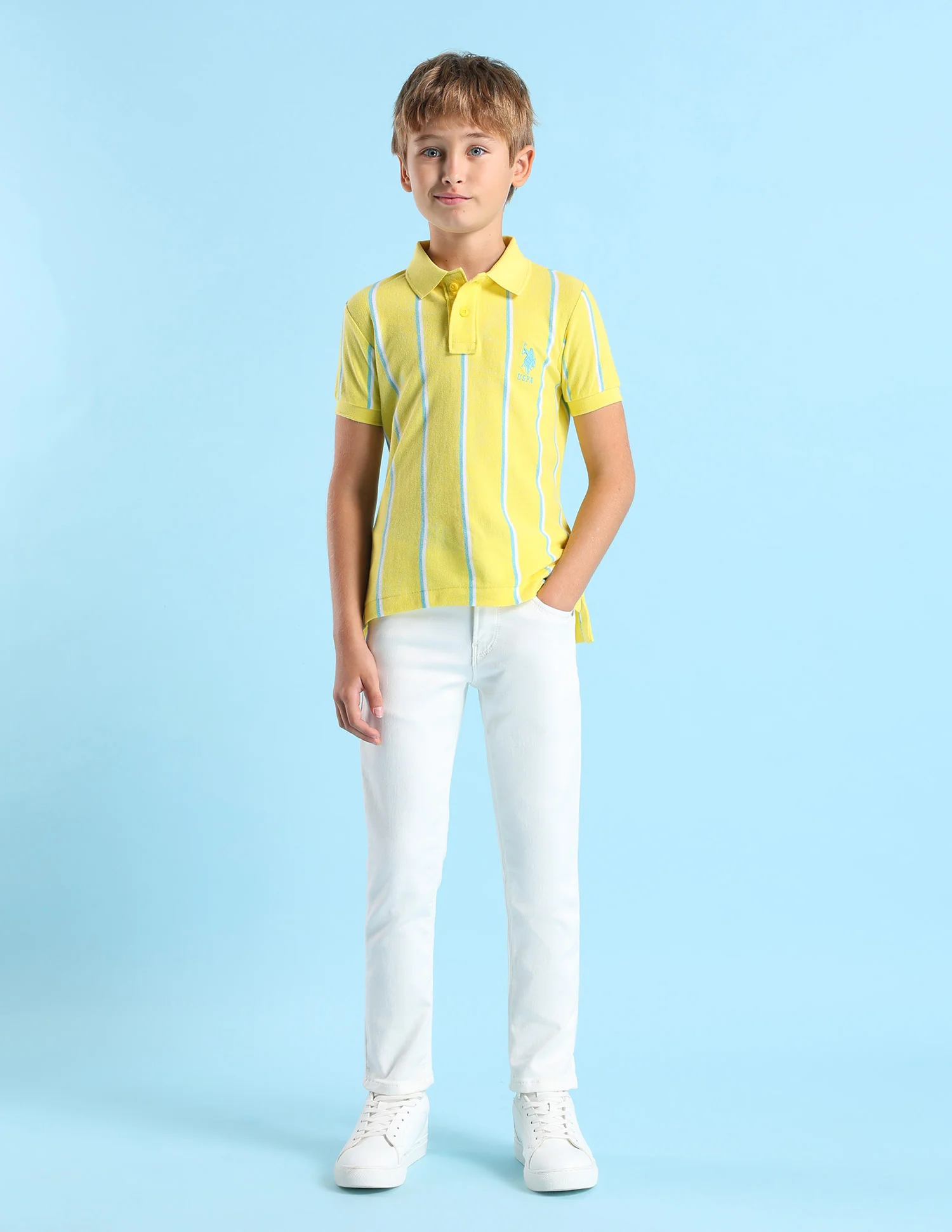 Boys Vertical Striped Regular Fit Polo Shirt - Image 4