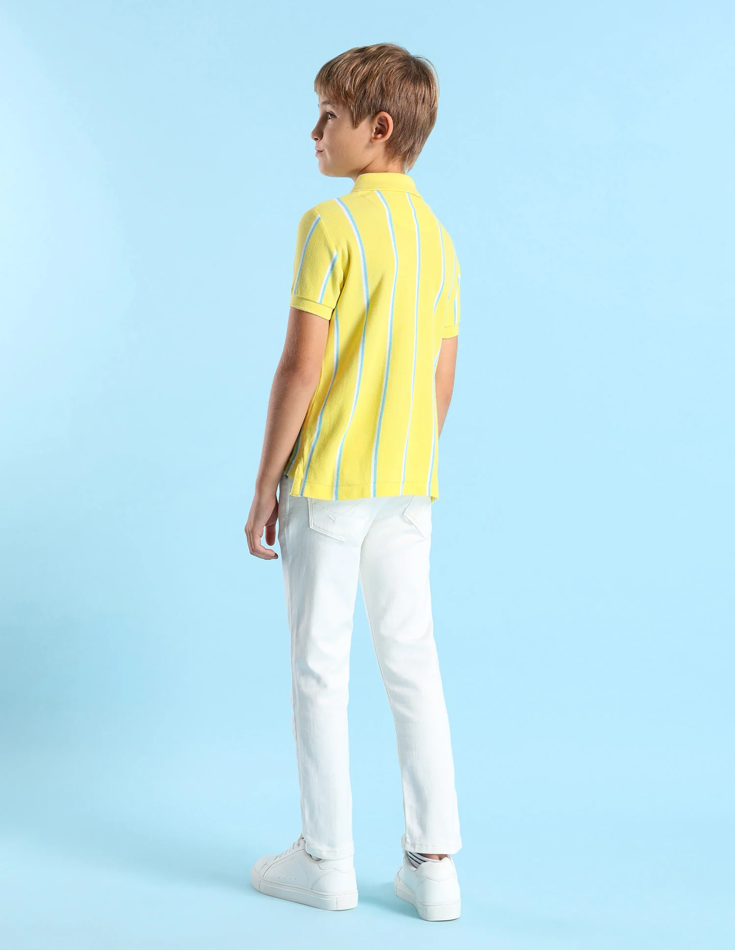 Boys Vertical Striped Regular Fit Polo Shirt - Image 5