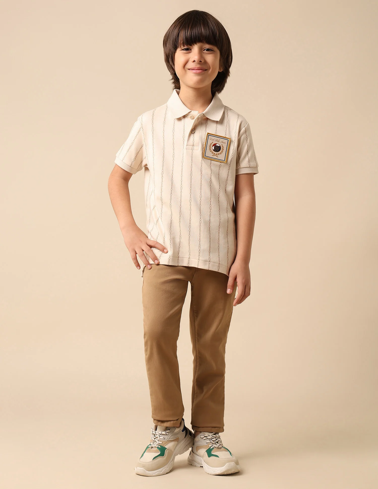 Boys Vertical Striped Regular Fit Polo Shirt - Image 3