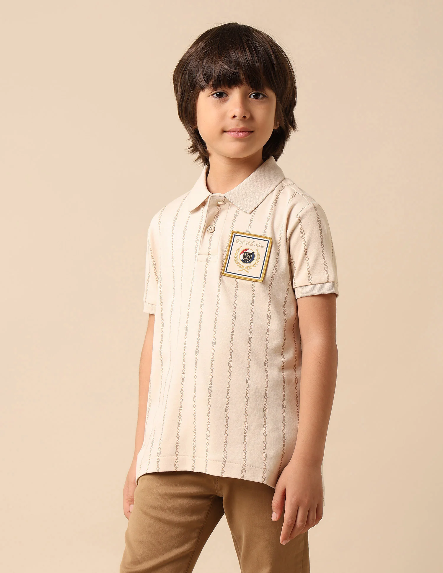 Boys Vertical Striped Regular Fit Polo Shirt - Image 4