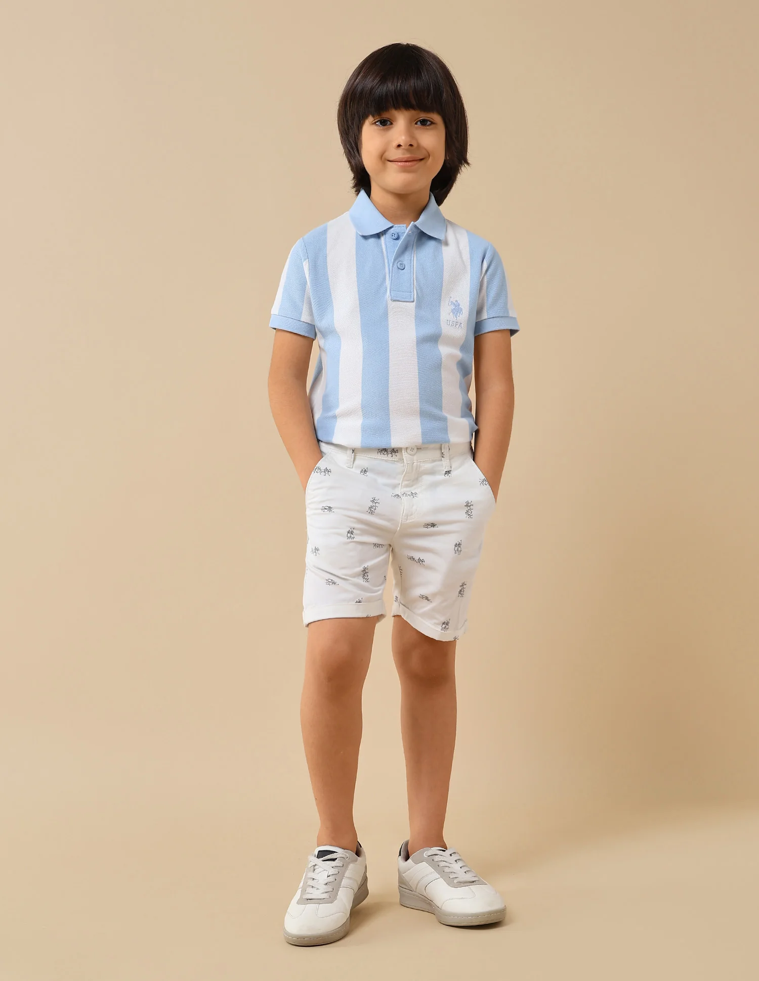 Boys Vertical Striped Regular Fit Polo Shirt - Image 3