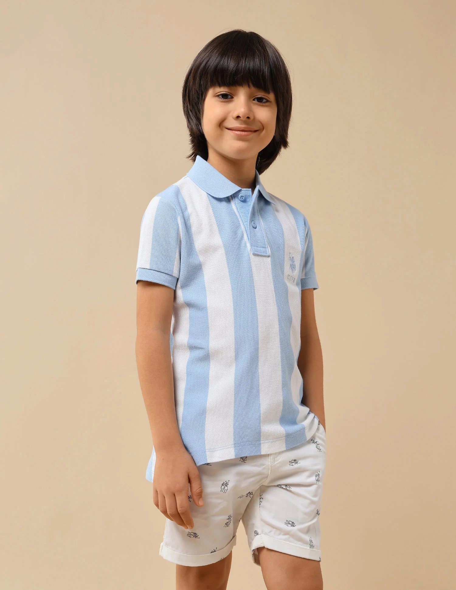 Boys Vertical Striped Regular Fit Polo Shirt - Image 4