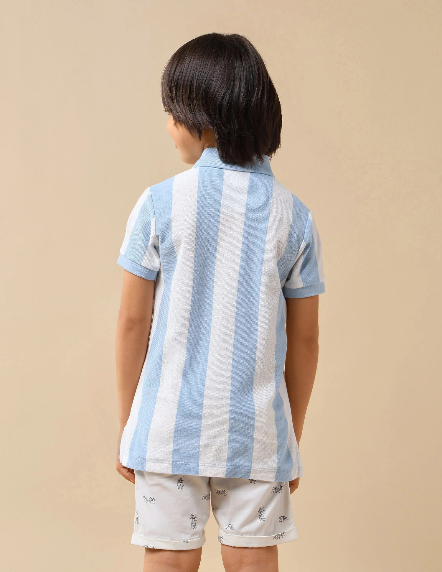 Boys Vertical Striped Regular Fit Polo Shirt - Image 5