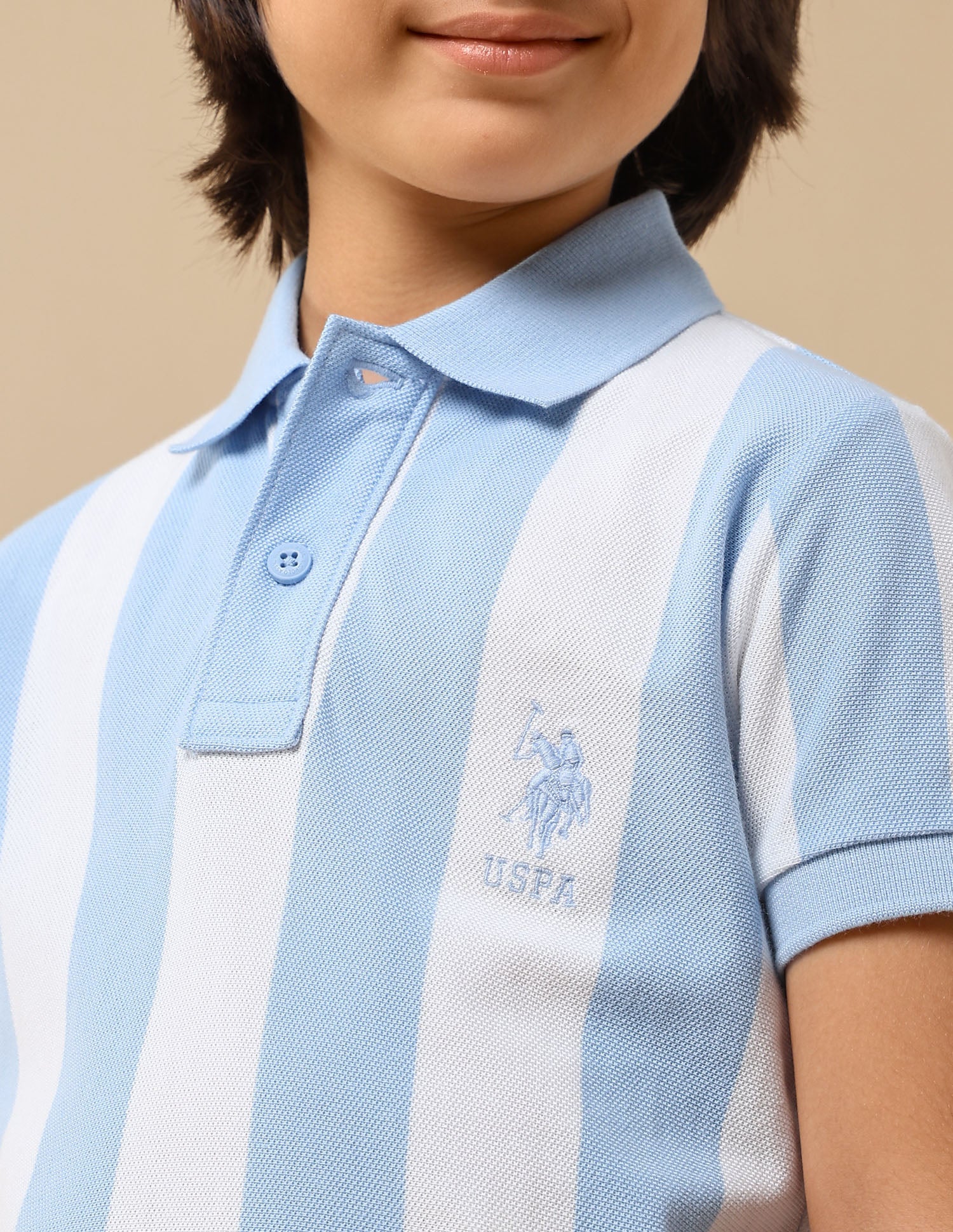Boys Vertical Striped Regular Fit Polo Shirt - Image 6