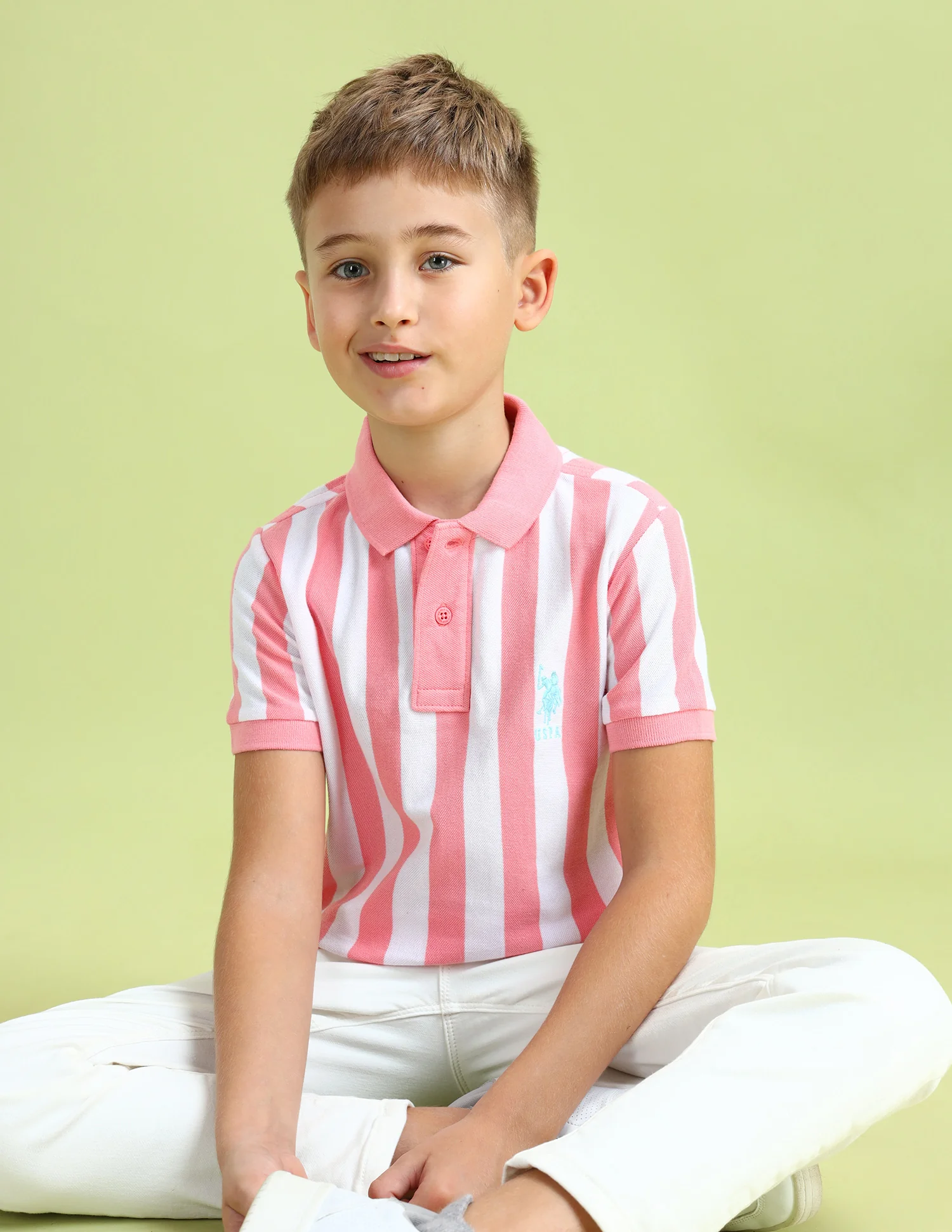 Boys Vertical Striped Regular Fit Polo Shirts