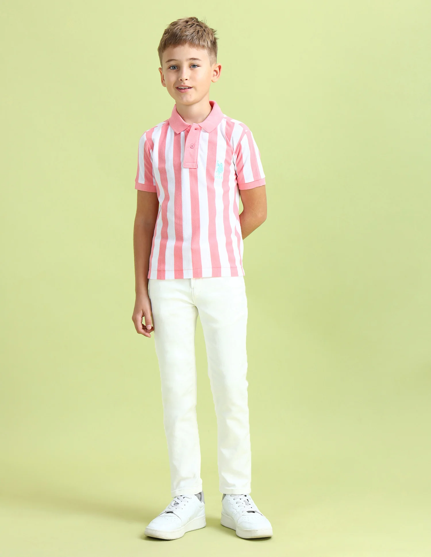 Boys Vertical Striped Regular Fit Polo Shirts - Image 3