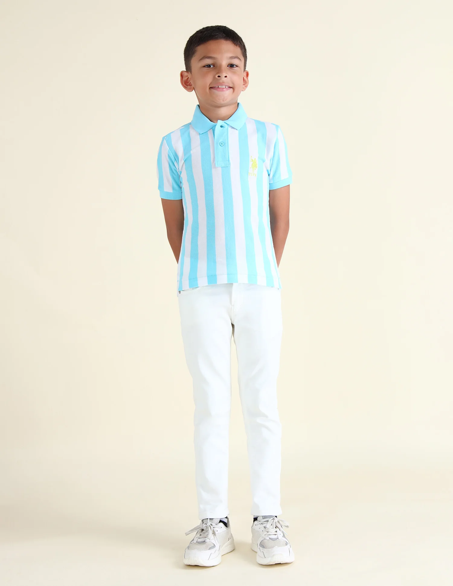 Boys Vertical Striped Regular Fit Polo Shirts - Image 4