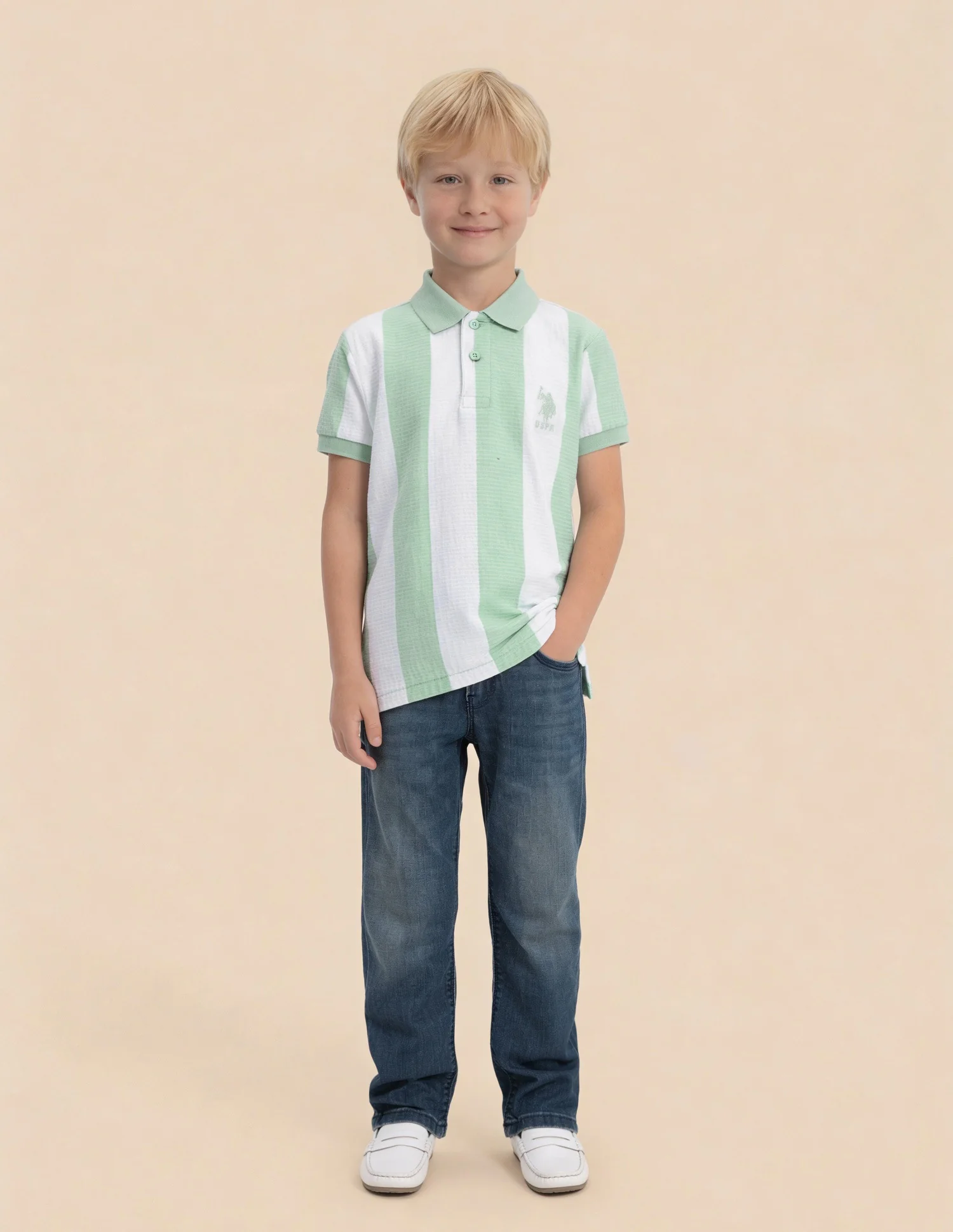 Boys Vertical Striped Regular Fit Polo Shirt - Image 3
