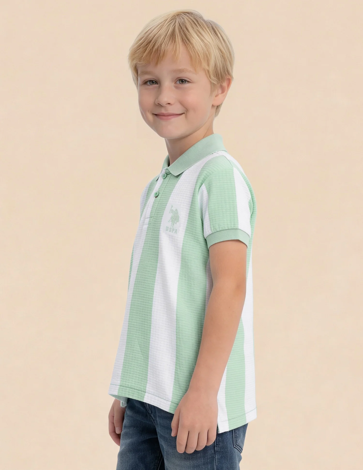 Boys Vertical Striped Regular Fit Polo Shirt - Image 4
