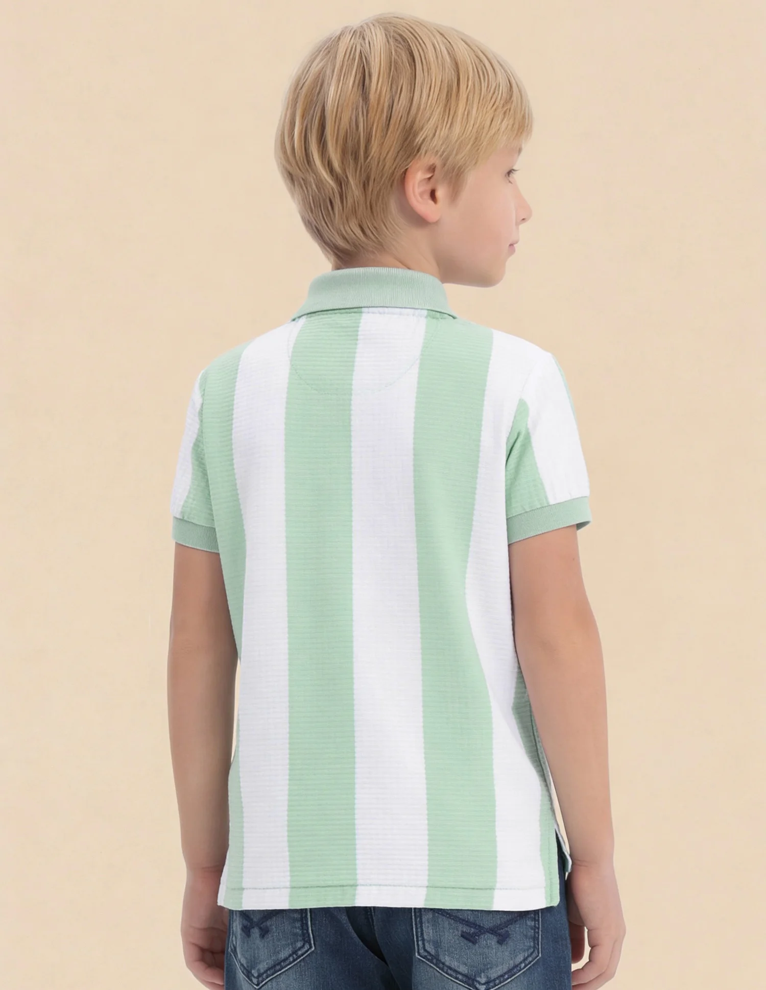 Boys Vertical Striped Regular Fit Polo Shirt - Image 5