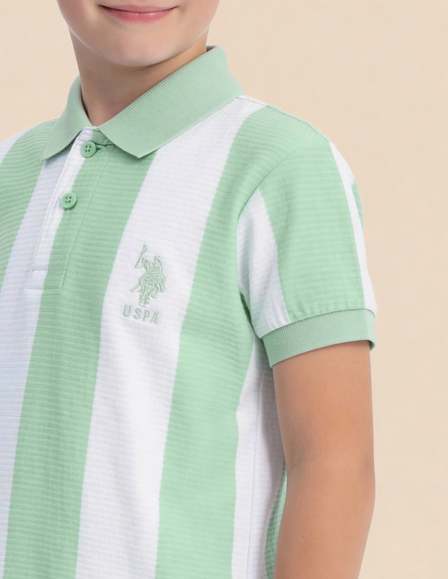 Boys Vertical Striped Regular Fit Polo Shirt - Image 6