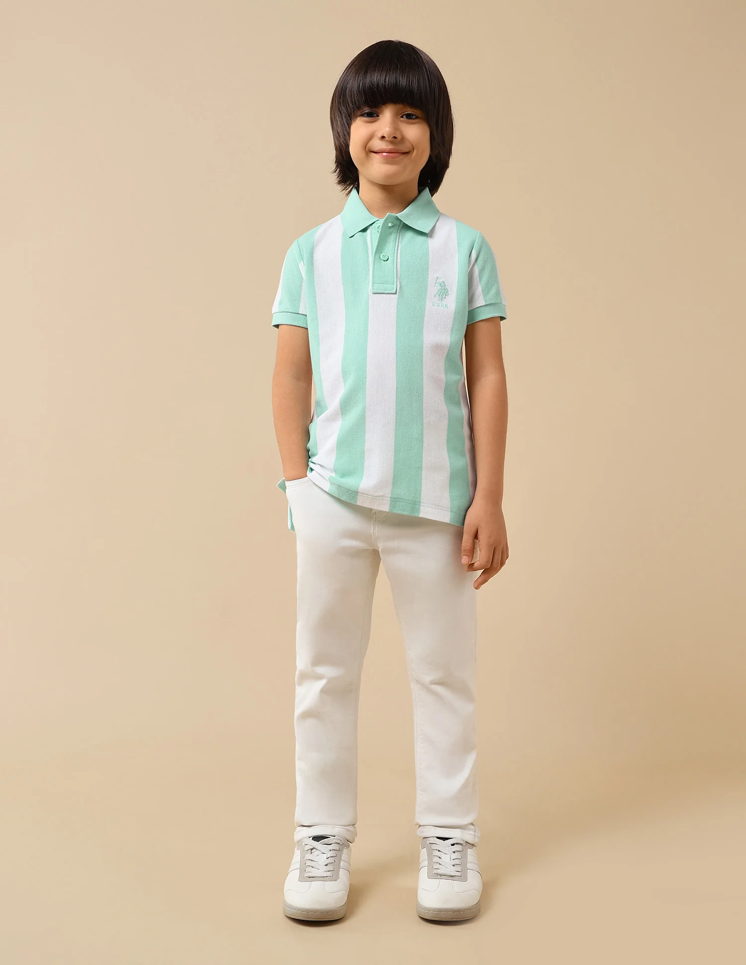 Boys Vertical Striped Regular Fit Polo Shirt - Image 3